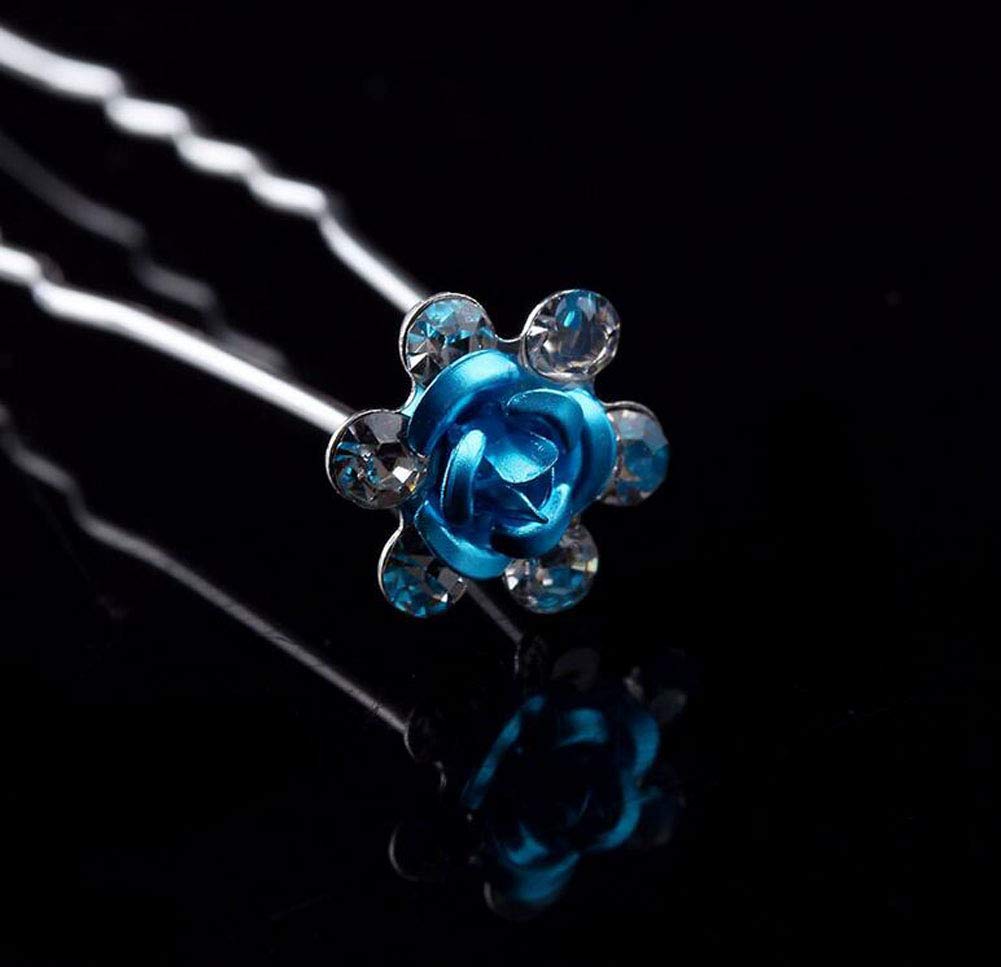 20 PCS Sky Blue Rhinestone Rose Hair Clips - U-Shaped Crystal Bridal Hair Pins for Women Wedding Accessories | Perfect for Bridal Parties, Prom, and Formal Events