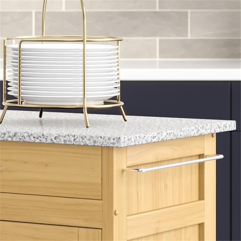 Hawthorne Collections 49 Inch Natural Wood Kitchen Island Cart with Granite Countertop - Perfect for Small Kitchens, Dining Areas & Food Prep Stations