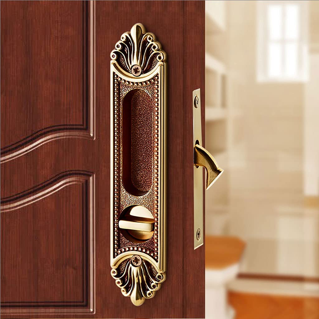 Pure Copper Sliding Door Knob Lever with Key - Concealed Hook Lock Handle for Bedroom Doors (Bronze) | Secure & Stylish Interior Door Solution for Homes & Offices