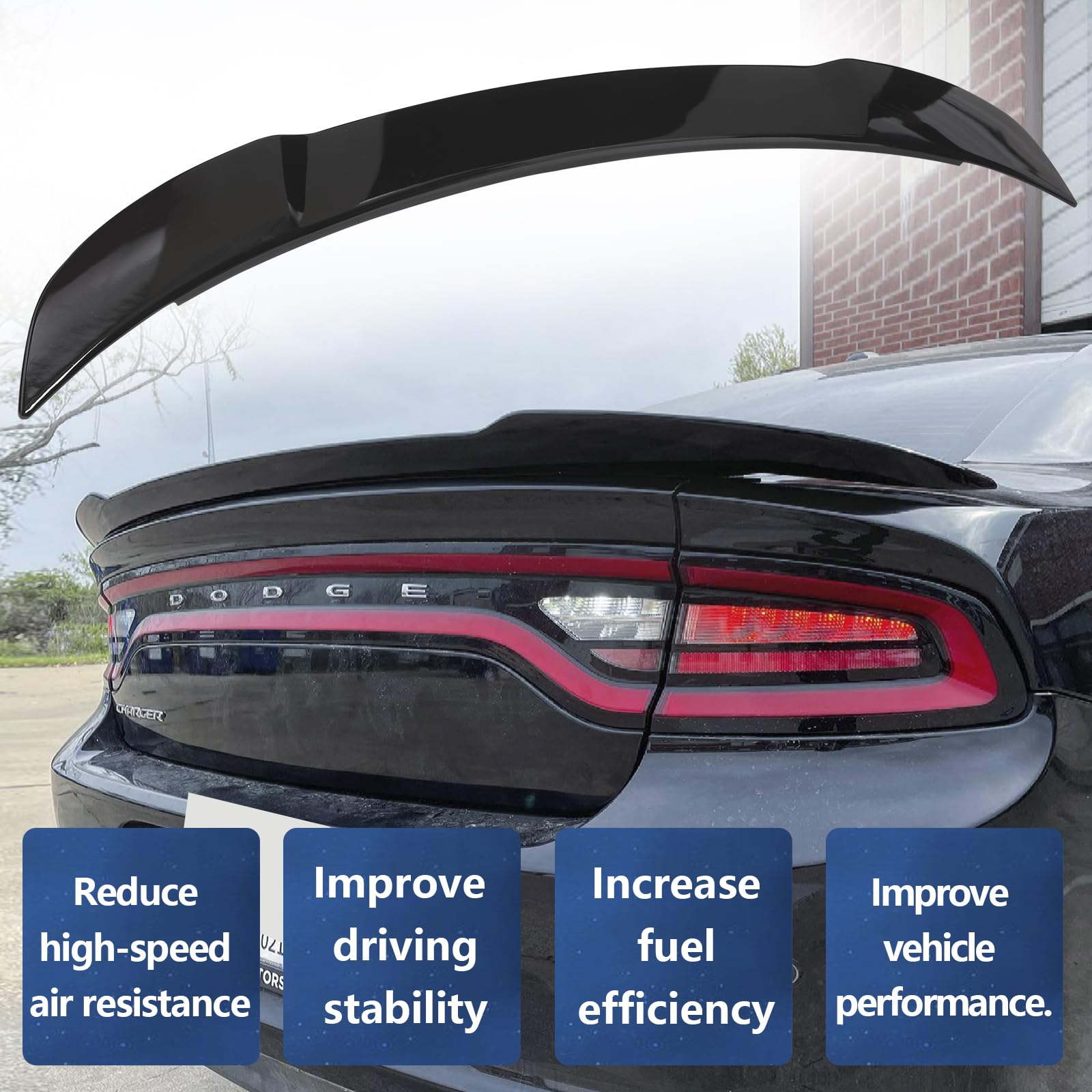2015-2024 Dodge Charger Spoiler - High Gloss Black Rear Wing for SXT, SRT, SE, Daytona, RT, GT, Hellcat & Scat Pack Models | Enhances Aerodynamics & Sporty Look | Perfect for Car Enthusiasts & Street Racing