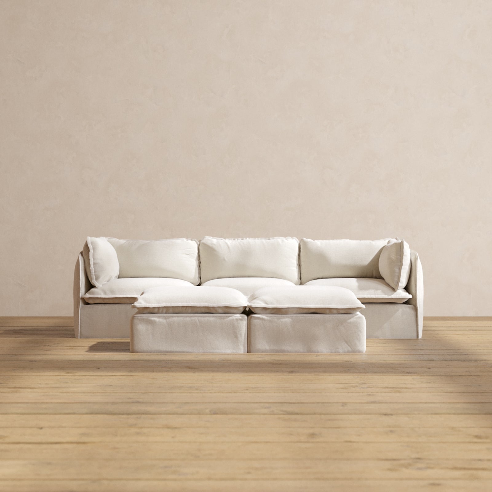 Modular Performance 3-Seater Sofa with Bench Ottoman in Flour Fabric | Comfortable Sectional Couch for Living Room, Lounge & Family Room Relaxation