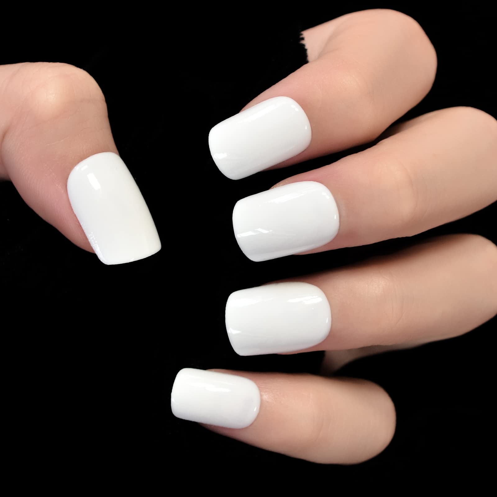 Glossy Pure White Press On Nails Short Square - Professional Fake Acrylic Nails for Salon Manicure - Reusable DIY Nail Art Tips for Everyday Wear, Parties & Special Occasions