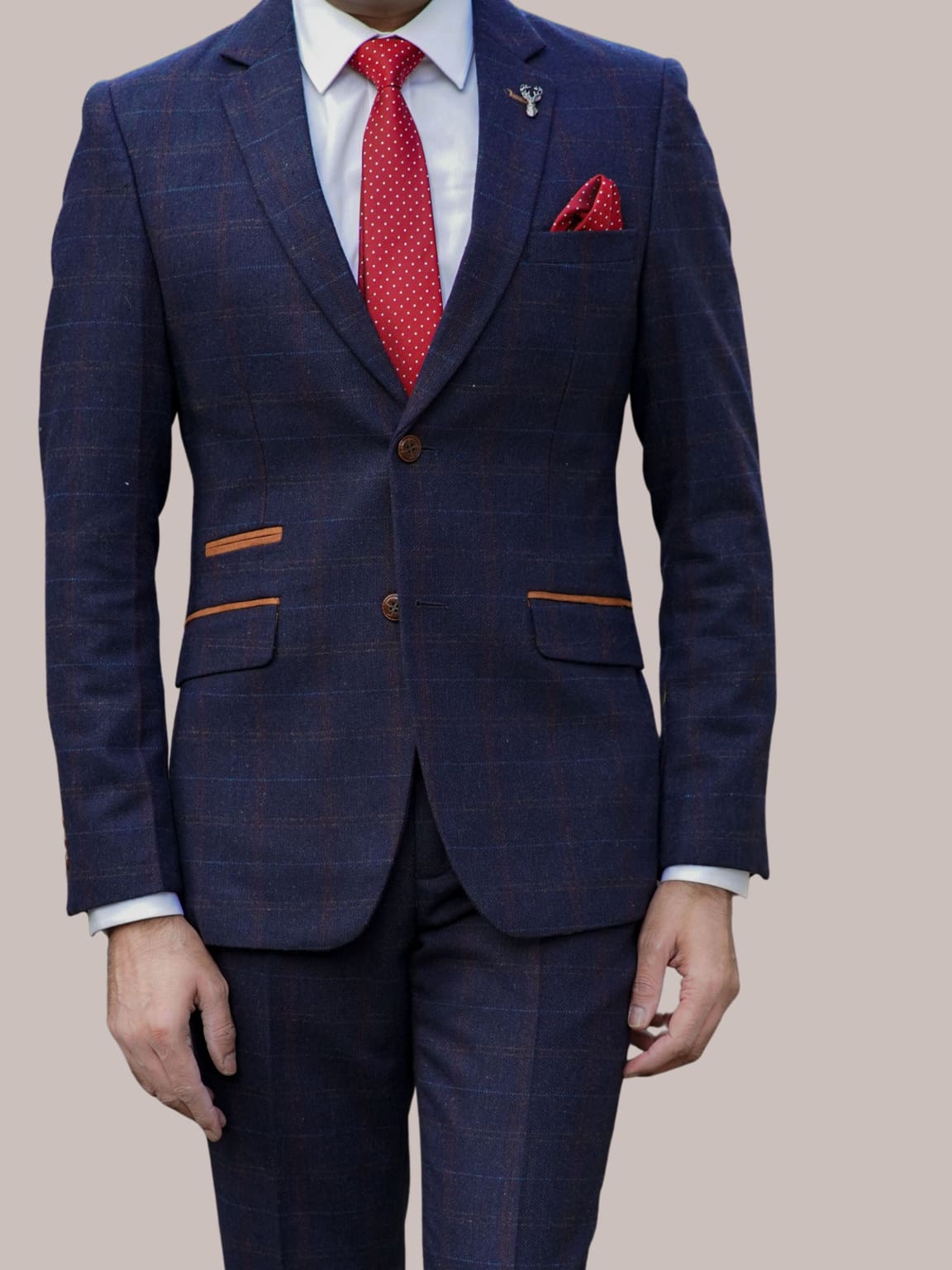 Barucci Bruno Men's Navy Slim Fit Tweed 3 Piece Suit | Formal Business Attire | Wedding, Office & Special Occasion Wear