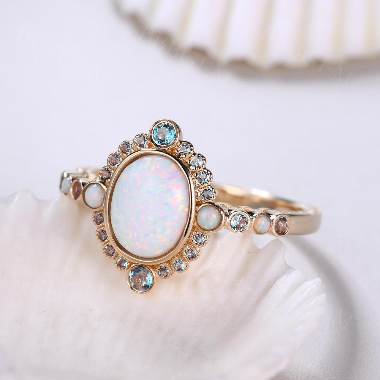 Exquisite Opal and London Blue Topaz Engagement Ring in Rose Gold - Perfect for Proposals, Anniversaries & Romantic Gifts