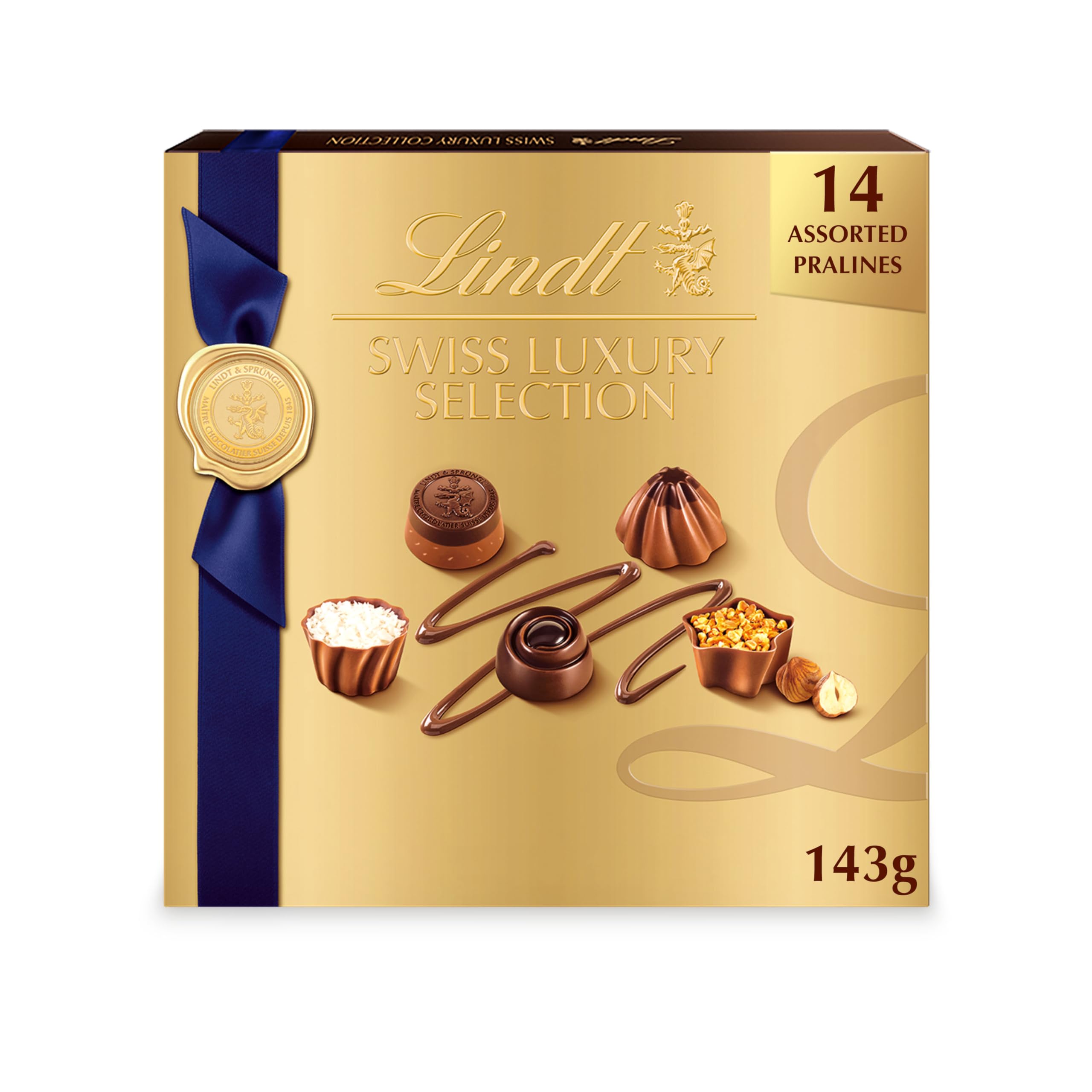 Lindt Swiss Luxury Selection Assorted Chocolates - Premium Chocolate Gift Box (5.1 oz) - Perfect for Holidays, Birthdays & Corporate Gifts - Elegant Dessert for Parties & Romantic Occasions