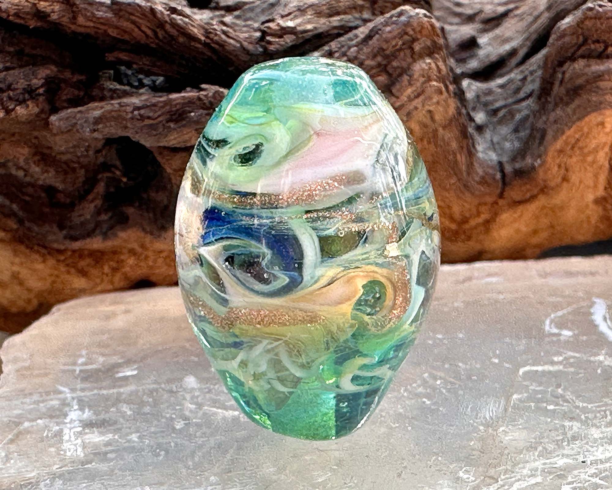 Aqua Elegance Shimmer Lampwork Glass Focal Bead for Jewelry Making - Handmade SRA Bead for Necklaces, Bracelets & DIY Craft Projects