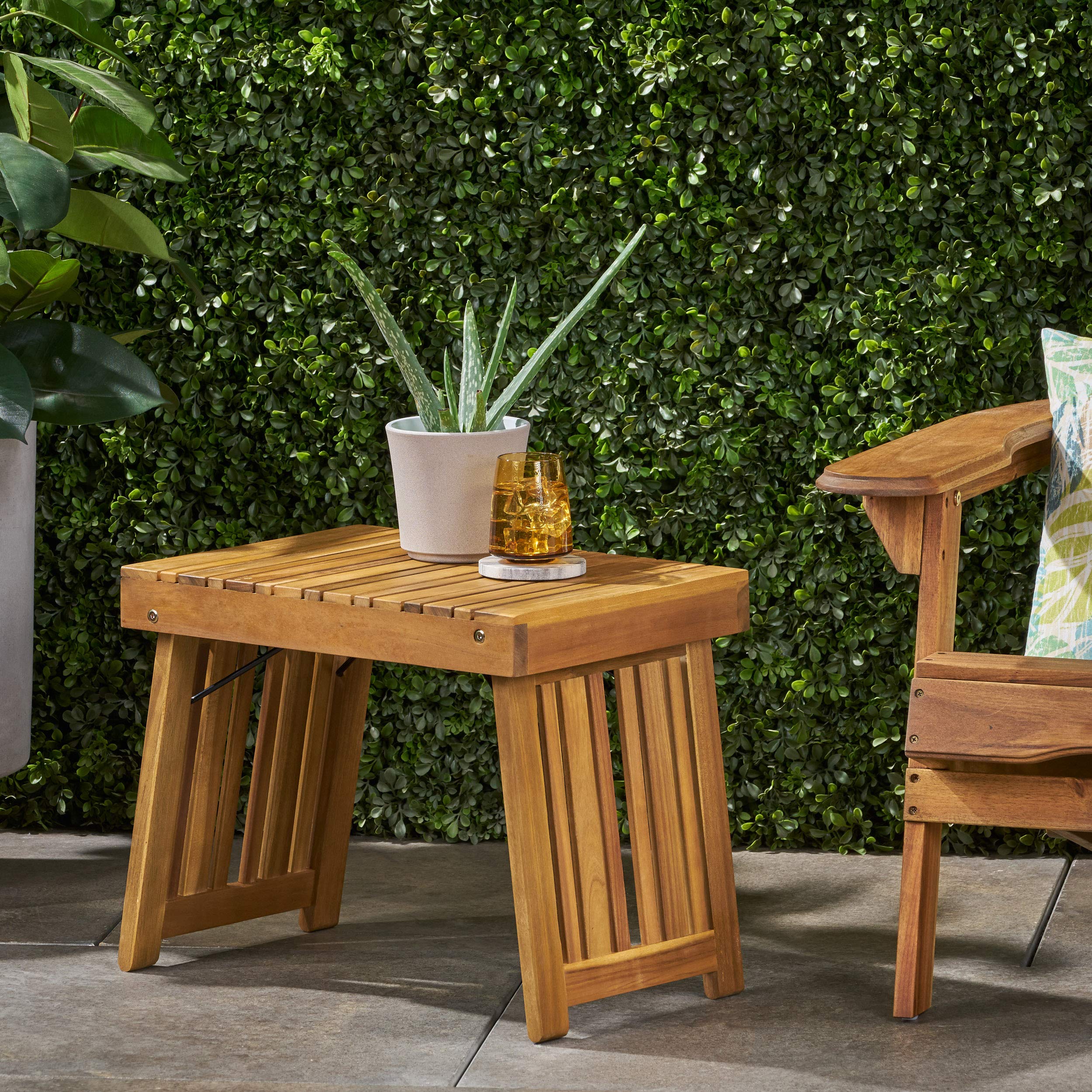 Christopher Knight Home Hilton Outdoor Acacia Wood Folding Side Table, Teak Finish - Portable Patio Furniture for Poolside, Garden & Balcony Use