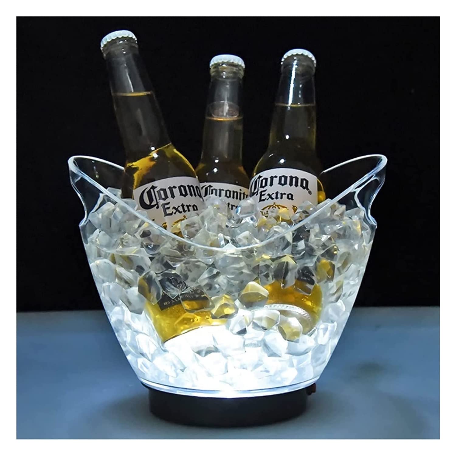 LED Ice Bucket with Glass Holder - Transparent Colorful Light Beer & Wine Cooler for Champagne, Cocktails, Juice - Perfect for Home Bars, Parties, and Outdoor Gatherings