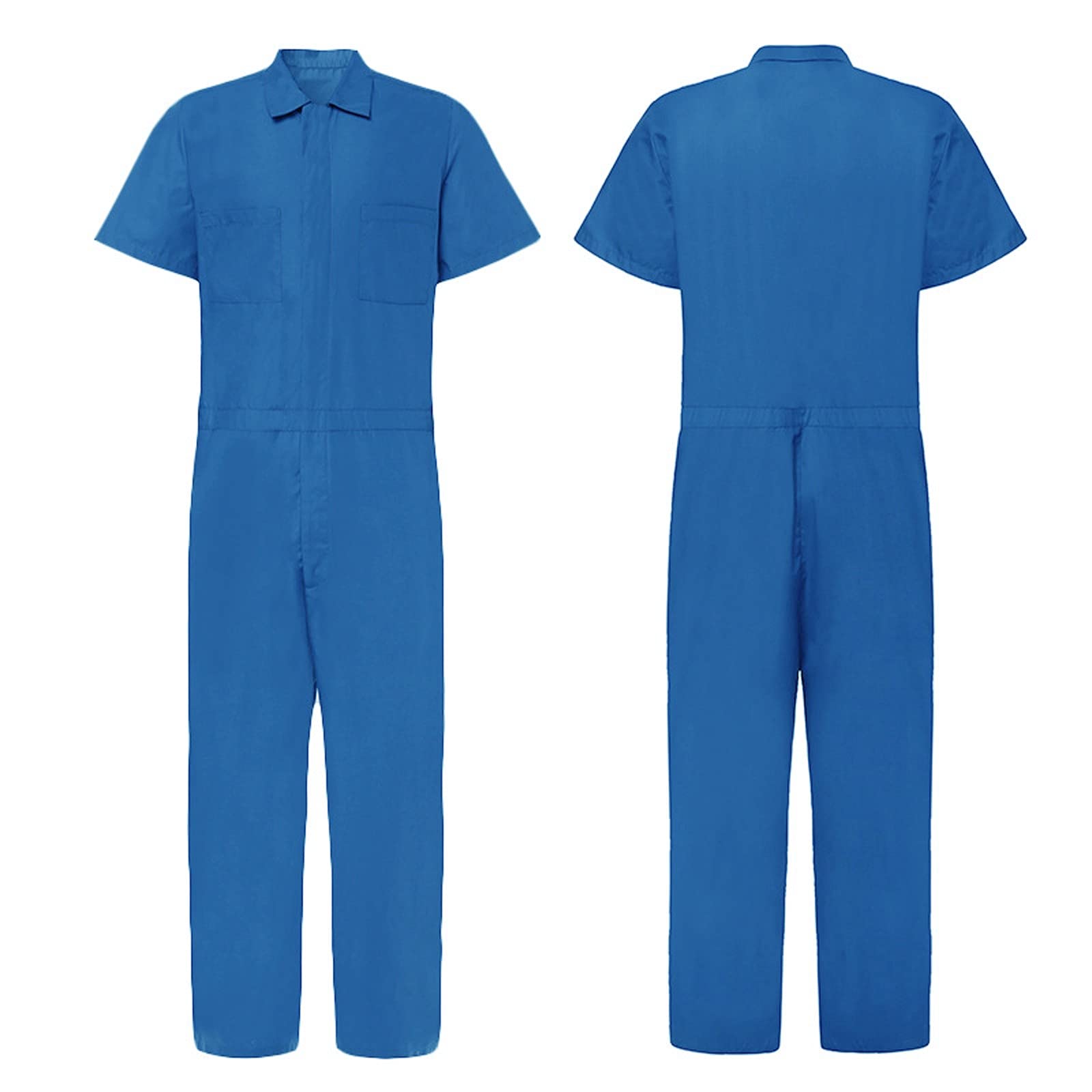 Men's 2-Piece Casual Short Jumpsuit Set - Solid Color Lapel Sleeve Work Outfit with Zip | Perfect for Business Casual, Office Wear & Summer Fashion