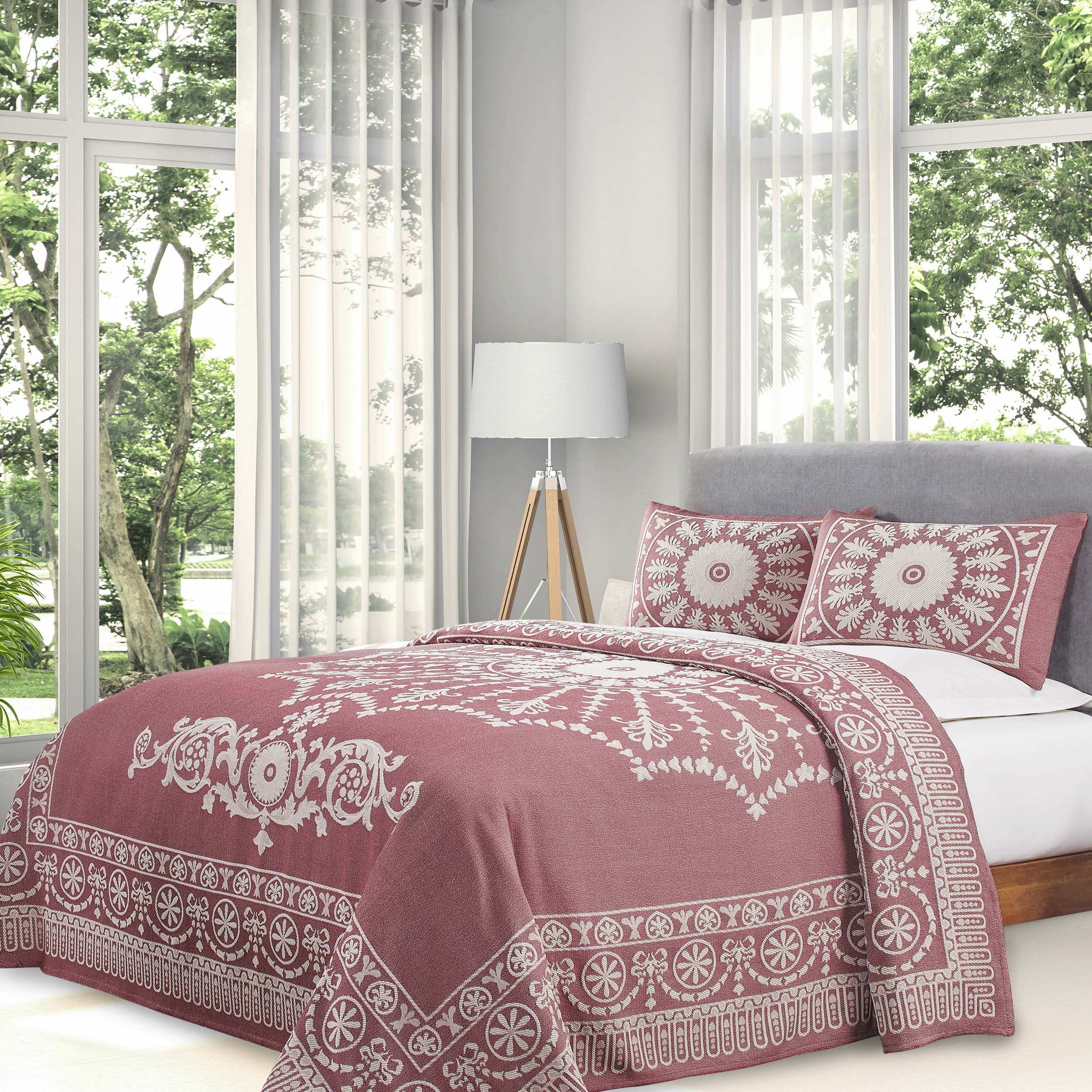 Traditional Medallion Cotton Blend Woven Jacquard Bedspread Set - Queen Size 3-Piece Luxury Bedding for Master Bedroom & Guest Room Decor