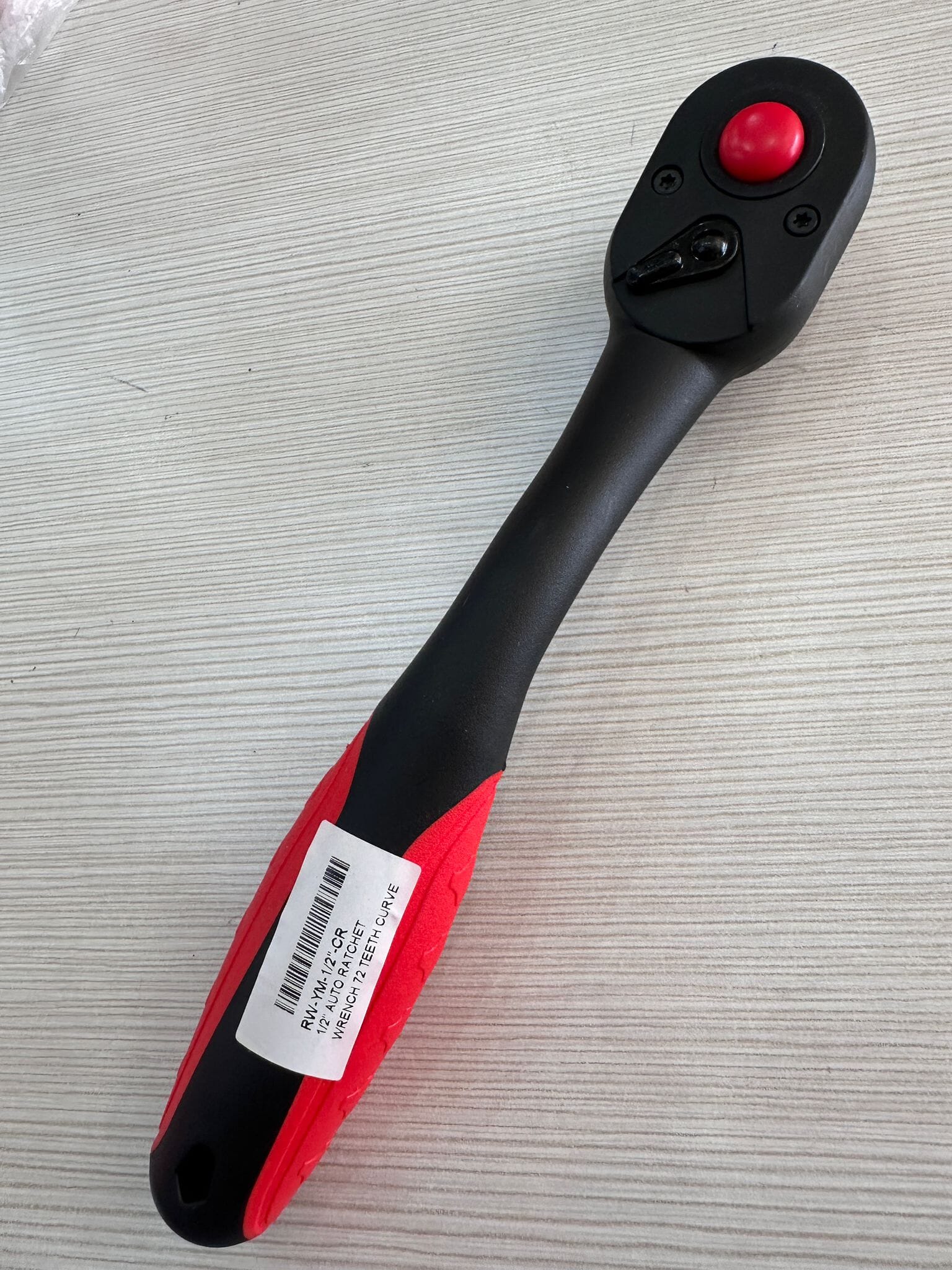 1/2 Inch Auto Ratchet Wrench 72 Teeth with Curved Handle & Red Rubber Grip (Model RW YM 1/2 CR) - Perfect for Automotive Repair, DIY Projects & Tight Spaces