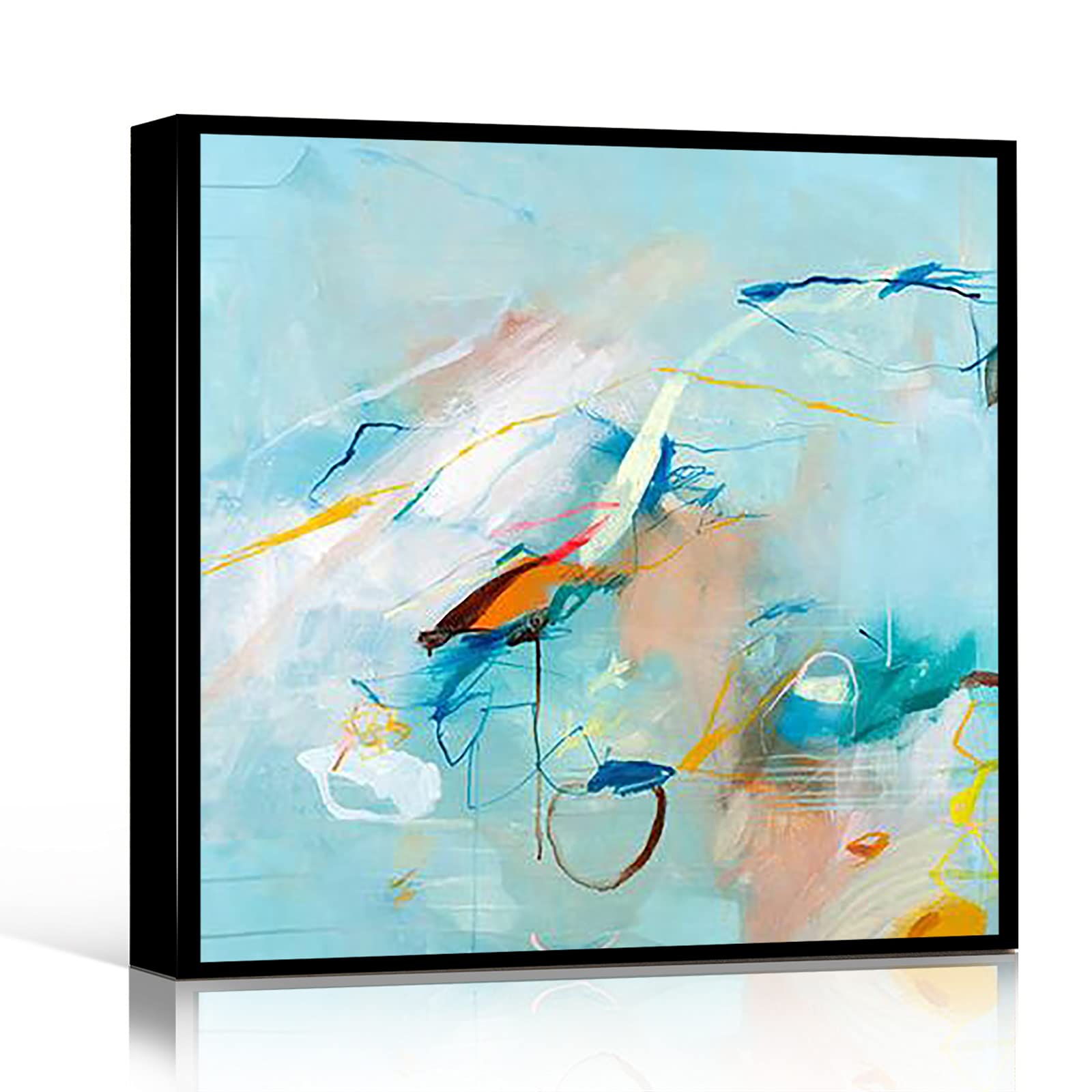 12x12 Inch Framed Modern Floral Abstract Seascape Canvas Wall Art - Teal and Copper Bedroom Decor, Large Print for Home & Office Decoration | Perfect for Living Room, Bedroom, or Office Wall Decor