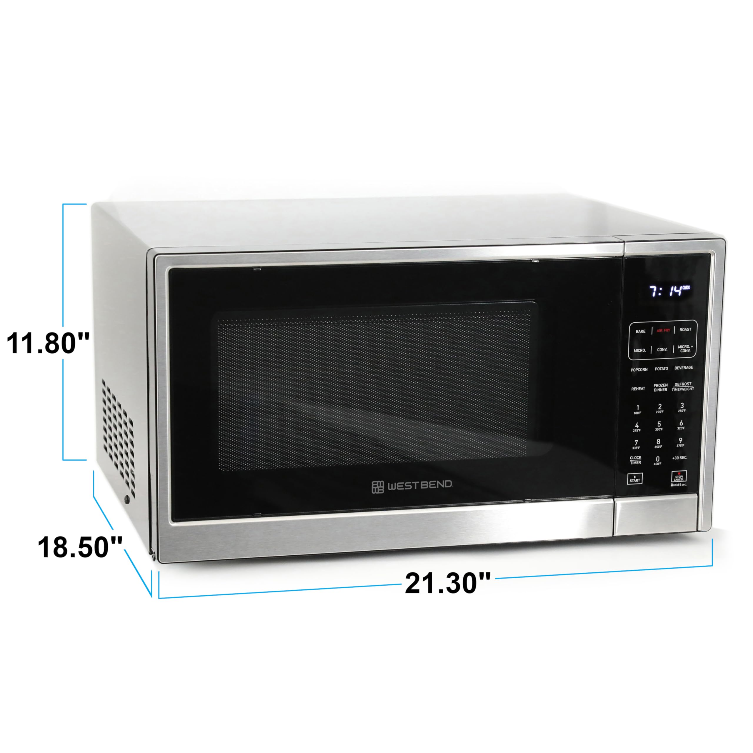 West Bend 3-in-1 Microwave Air Fryer Convection Oven - 1000W with 10 Power Levels, 12 Presets, Speed Defrost & Glass Turntable - 1.3 Cu. Ft Stainless Steel - Perfect for Small Kitchens, Dorms & Quick Healthy Meals