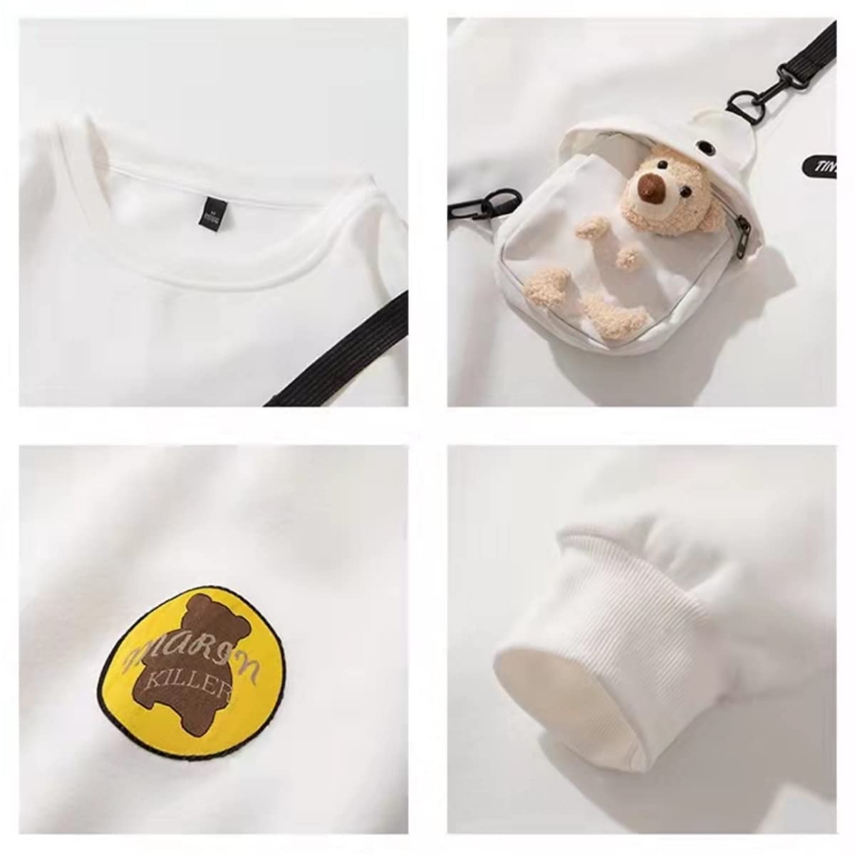 KCLOT Men's Long Sleeve Oversized Pullover Sweatshirt with Teddy Bear Bag - Cozy Winter Casual Wear for Street Style & Gift Giving
