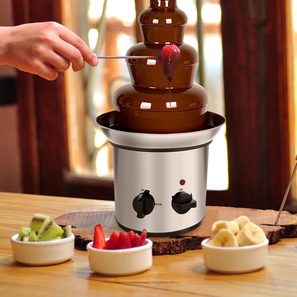 4-Tier Electric Chocolate Fondue Fountain - Stainless Steel Melting & Warming Machine for Chocolate, Candy, Butter & Cheese - Perfect for Parties, Weddings & Family Gatherings