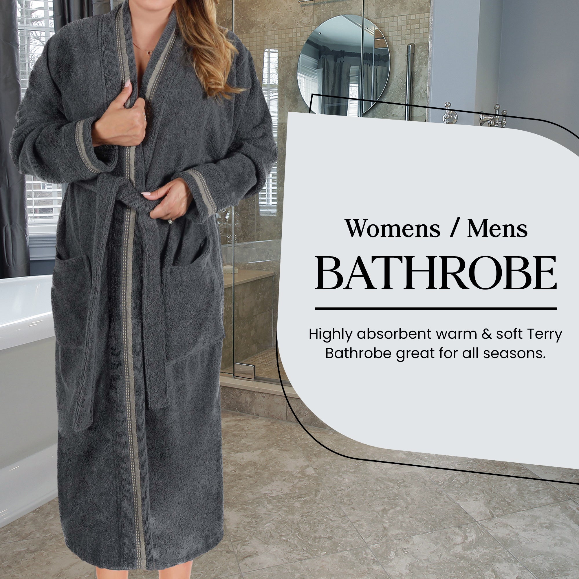 Unisex Cotton Terry Kimono Bathrobe with Embroidery - Soft & Absorbent for Spa, Beach & Home Relaxation