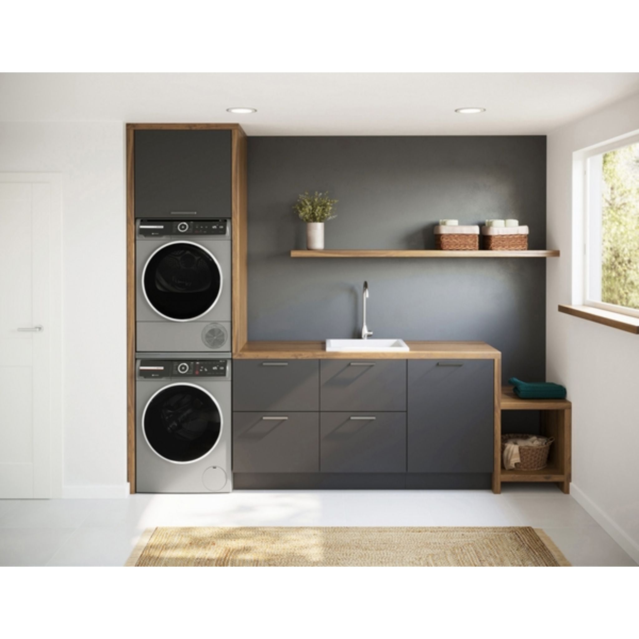 Bosch WGB246AXUC & WQB245AXUC Front Load Washer and Dryer Set in Pearl Steel - Perfect for Laundry Rooms & Small Spaces