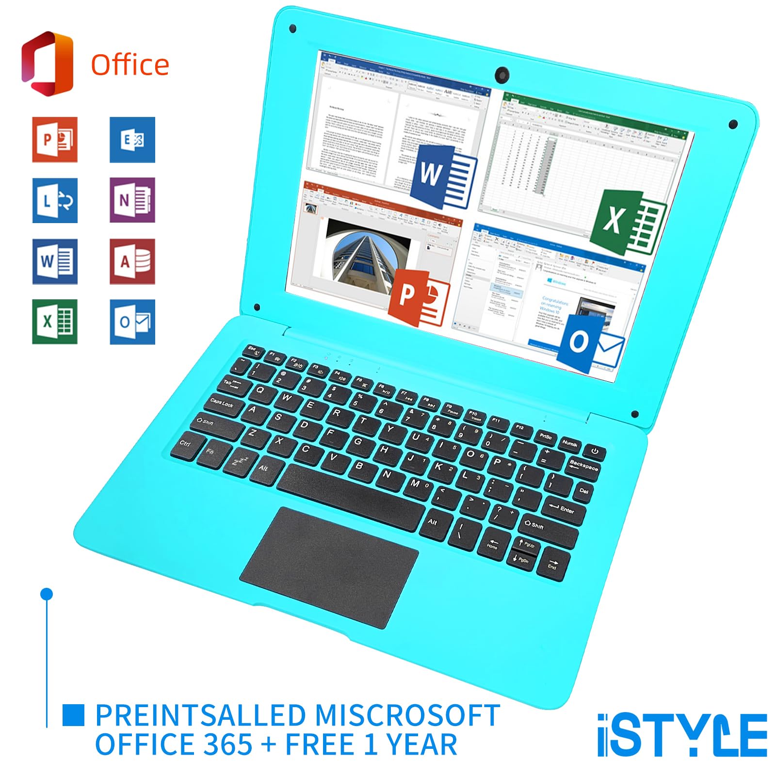 10.1 Inch Ultra Thin Windows 10 Laptop - Intel Quad Core, 4GB RAM, 64GB Storage, Expandable to 1TB, USB 3.0, WiFi, HDMI, Bluetooth - Portable Netbook for Students, Business & Travel (Blue)