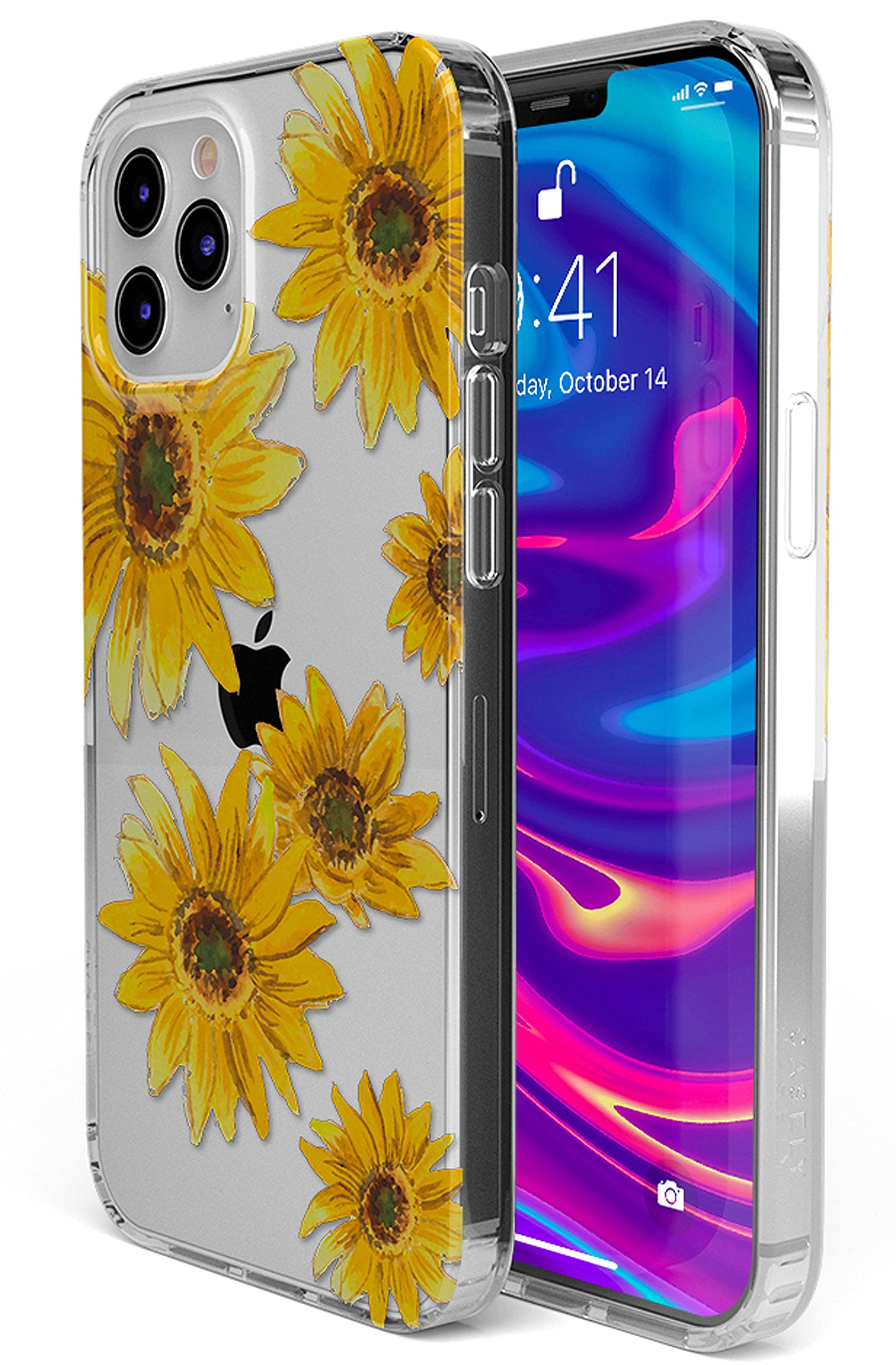Casely iPhone 12/12 Pro Case - Golden Garden Yellow Sunflower Floral Design | Ultra Slim Protective Cover | Perfect for Everyday Use & Outdoor Activities