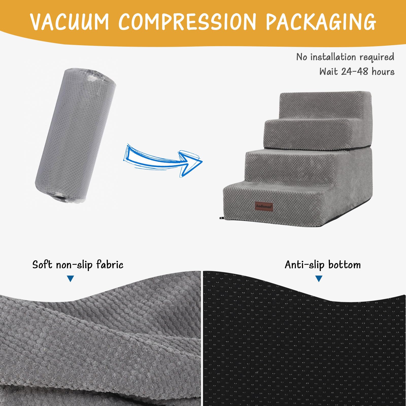 4-Step Non-Slip Pet Stairs for Small Dogs & Cats - Grey Pet Steps for Beds & Couches (18.5