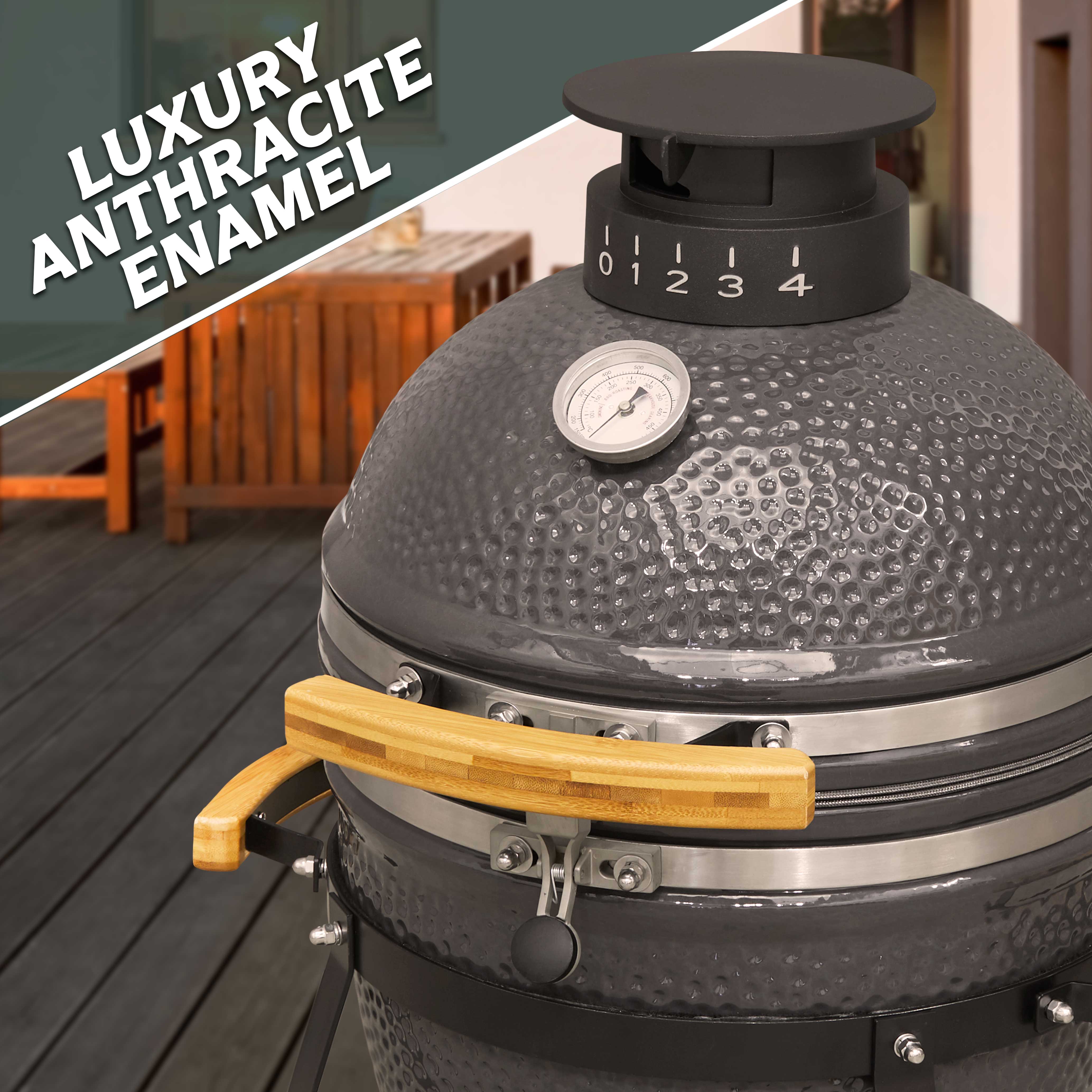 Premium 16-Inch (40cm) Ceramic Kamado Grill Oven Smoker - Outdoor BBQ, Wood Fire Cooking, Backyard Grilling & Smoking for Meat, Fish & Vegetables