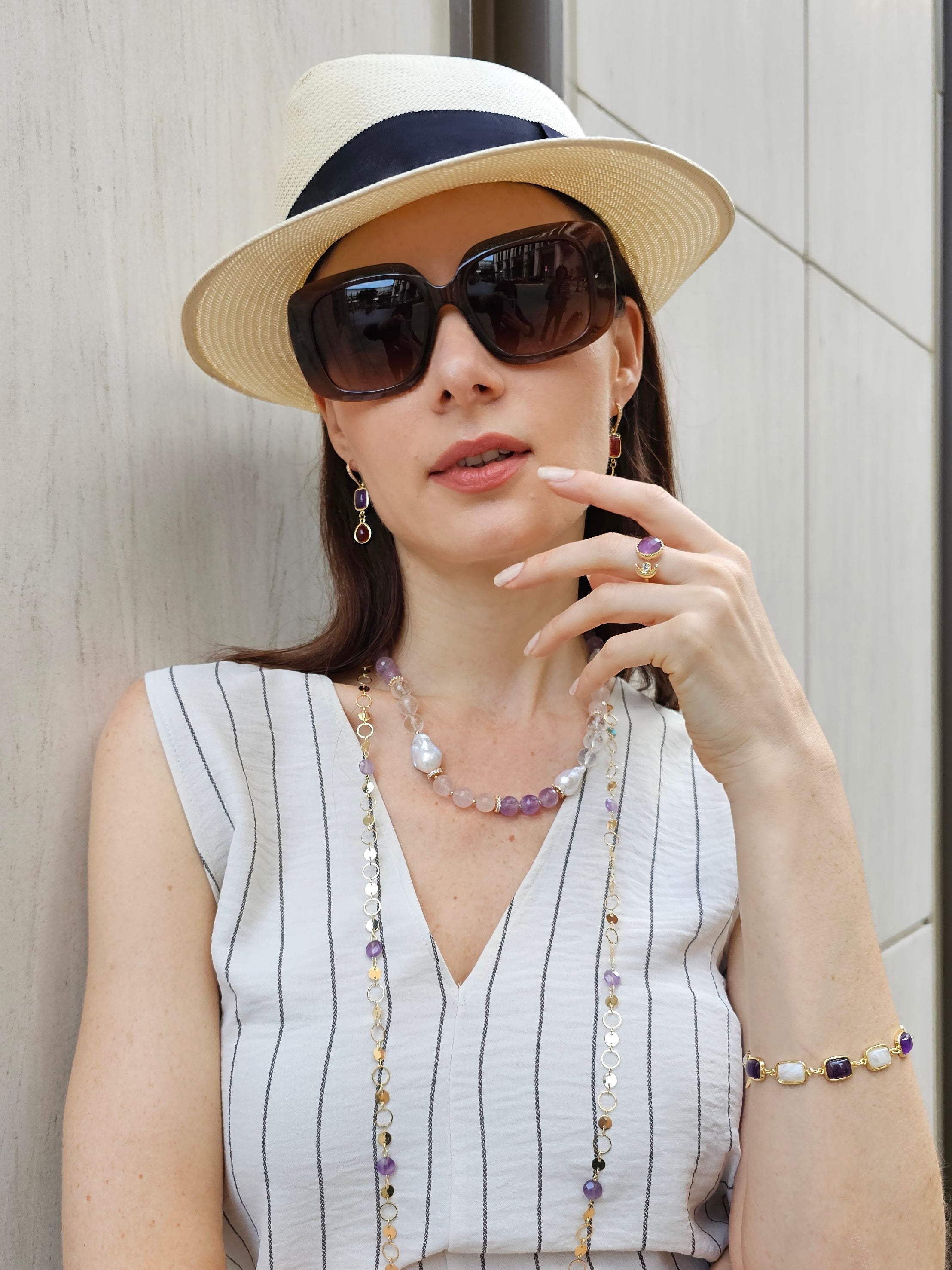 Rose Quartz & Amethyst Baroque Pearl Necklace PN013 - Elegant Healing Crystal Jewelry for Women, Perfect for Meditation, Yoga & Spiritual Gifts