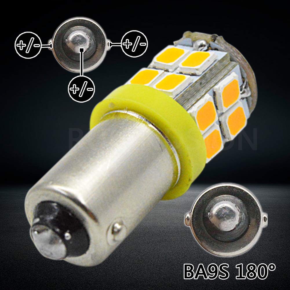 Ruiandsion 4-Pack BA9S LED Bulbs 12V Super Bright 2835 20SMD Chipset - BA9 BA9S 53 57 1895 64111 Compatible - Yellow Interior & Side Door Courtesy Lights for Cars, Trucks, Boats, RVs