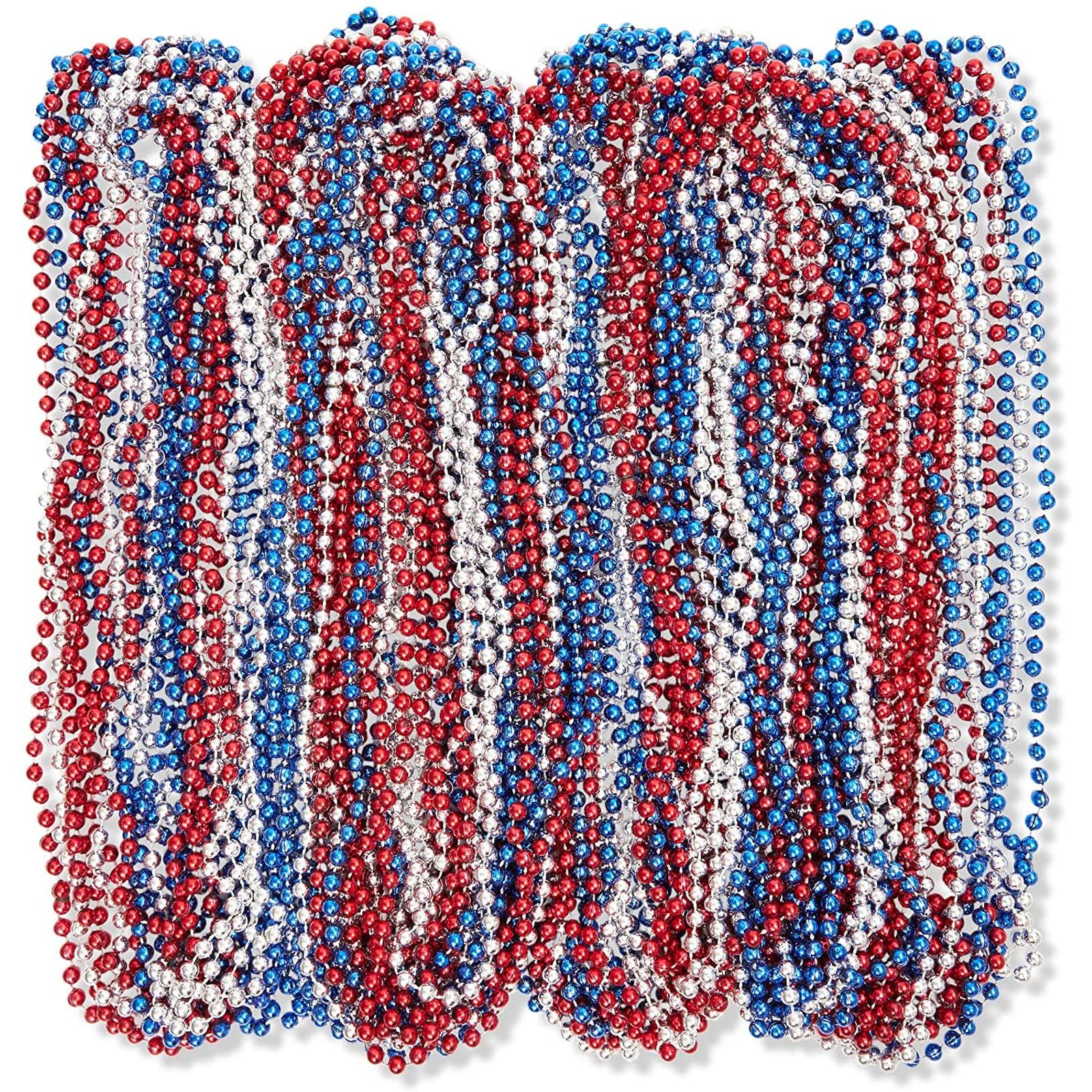 Sparkle and Bash Patriotic Beaded Necklaces - 72 Pack for 4th of July Celebrations, Independence Day Party Favors, Red White & Blue Accessories for Parades, BBQs & Firework Shows