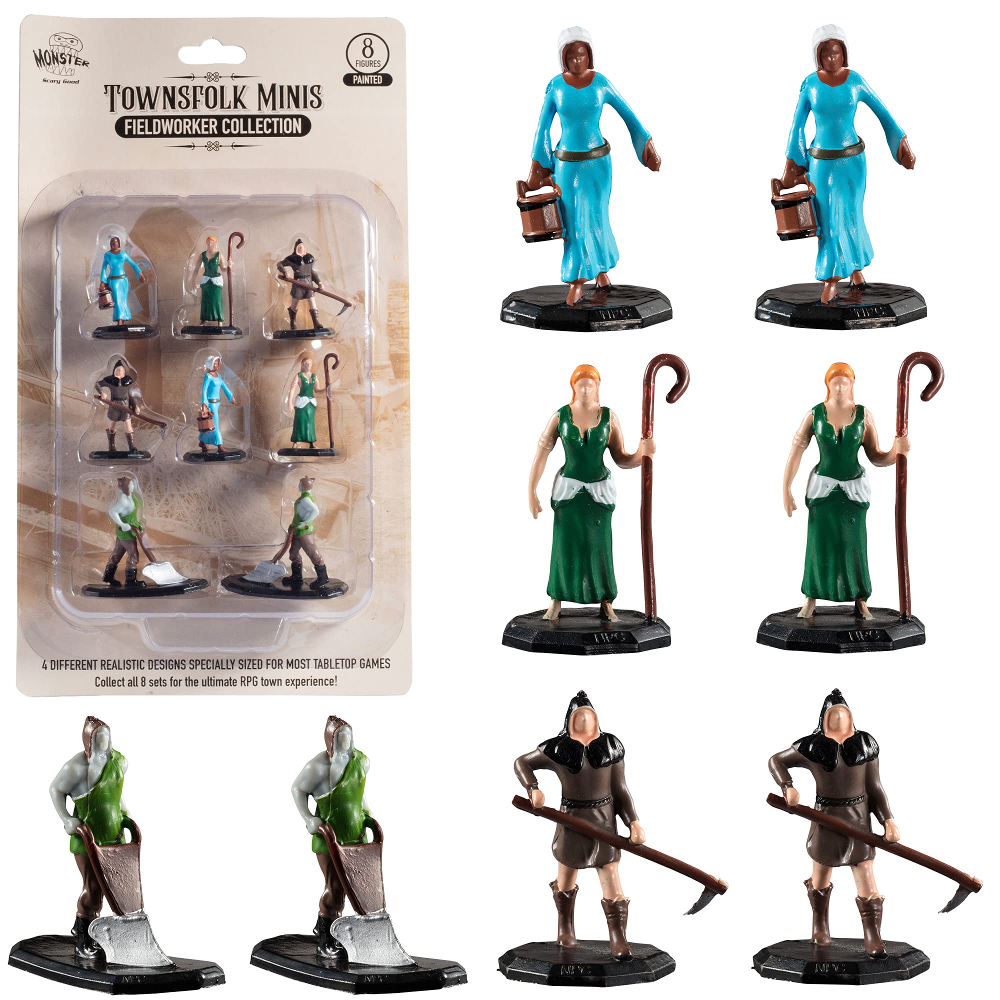 Monster Protectors Townsfolk Mini Figures - 8pc Hand-Painted NPC Miniatures for DND & Tabletop Games - Perfect for RPG Adventures