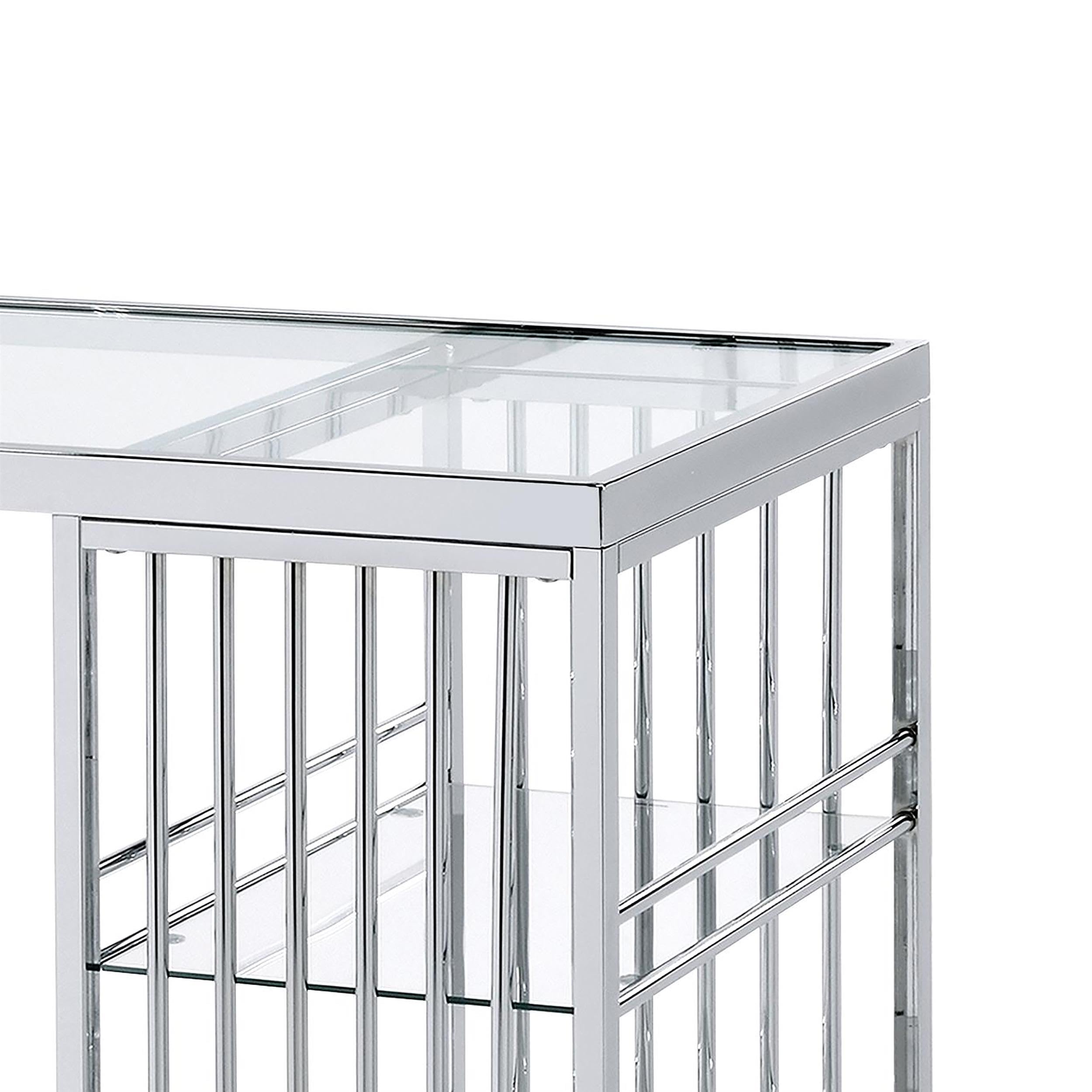 Furniture of America Norvel Modern Chrome Plated Glass Top Bar Table - Perfect for Kitchen, Dining Room & Home Bar Decor