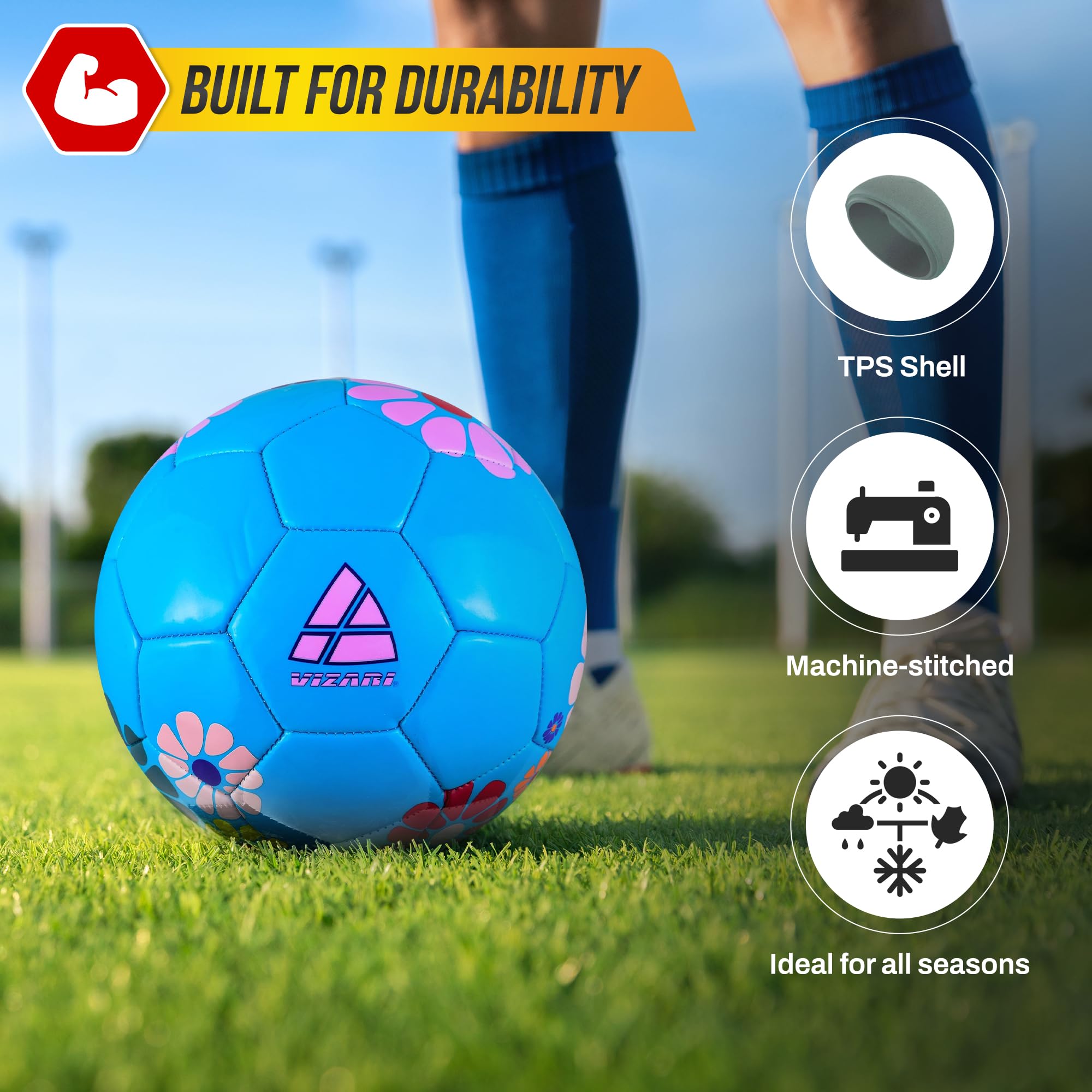 Vizari Youth Soccer Ball - Durable 32-Panel Football for Kids, Toddlers & Youth with Butyl Bladder - Perfect for Outdoor Play, Training, Gifts & School Sports (Pack of 1, 6 or 12)