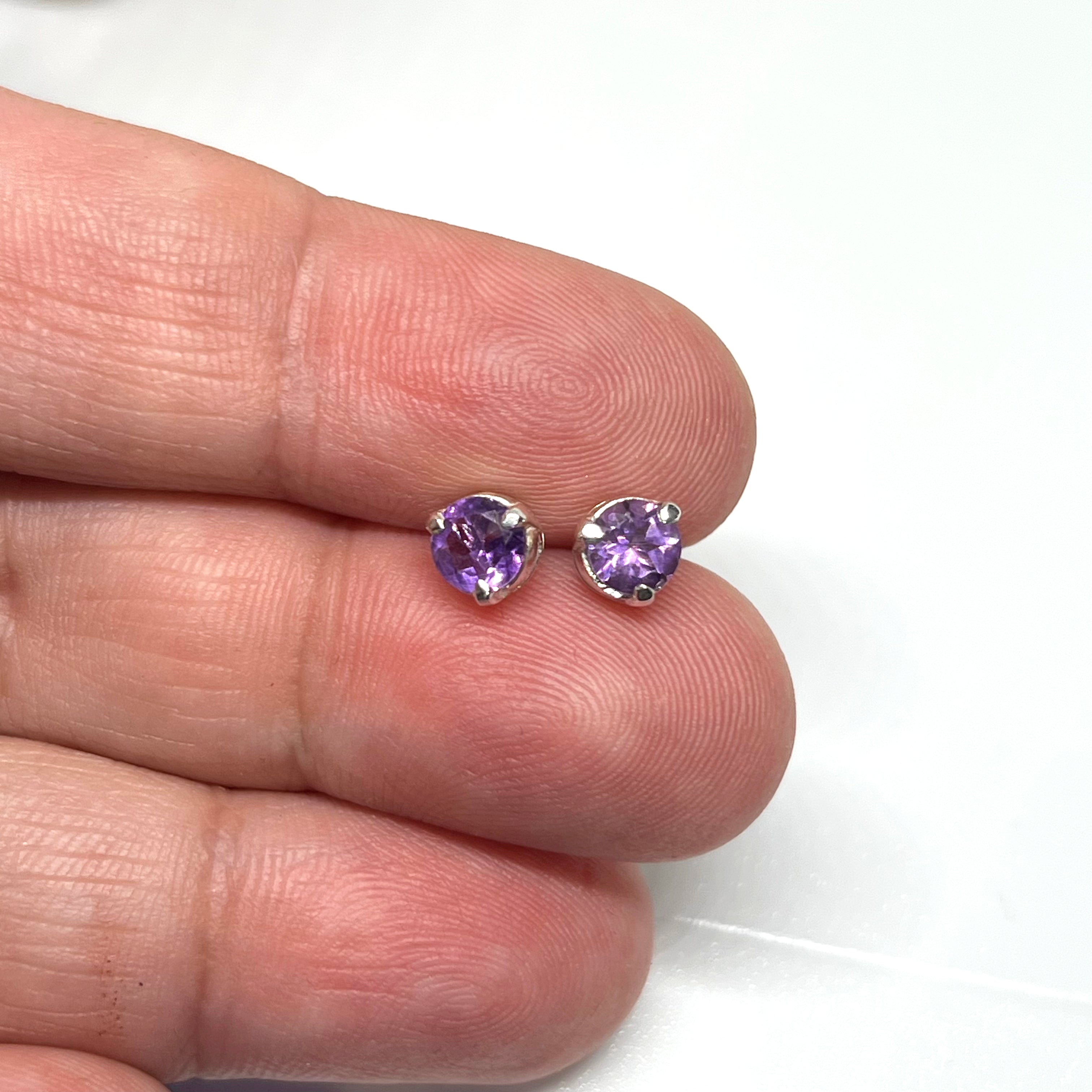 5mm Round Faceted Gemstone Stud Earrings - 3 Prong Set (PSE005) | Elegant & Durable for Daily Wear, Parties & Gifts