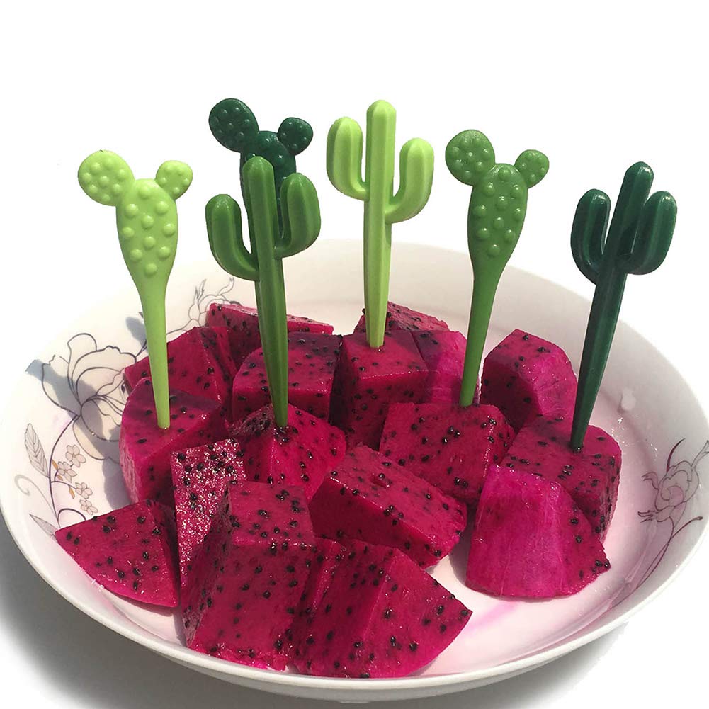 AKOAK 6-Piece Green Cactus Fruit Fork Set - Cute Kids Toothpick Cutlery for Desserts & Snacks - Eco-Friendly Children's Tableware for Parties, Picnics & Home Use