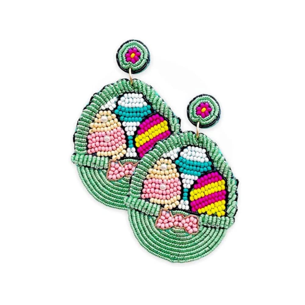 Easter Beaded Earrings with Basket & Eggs - Perfect for Easter Gifts