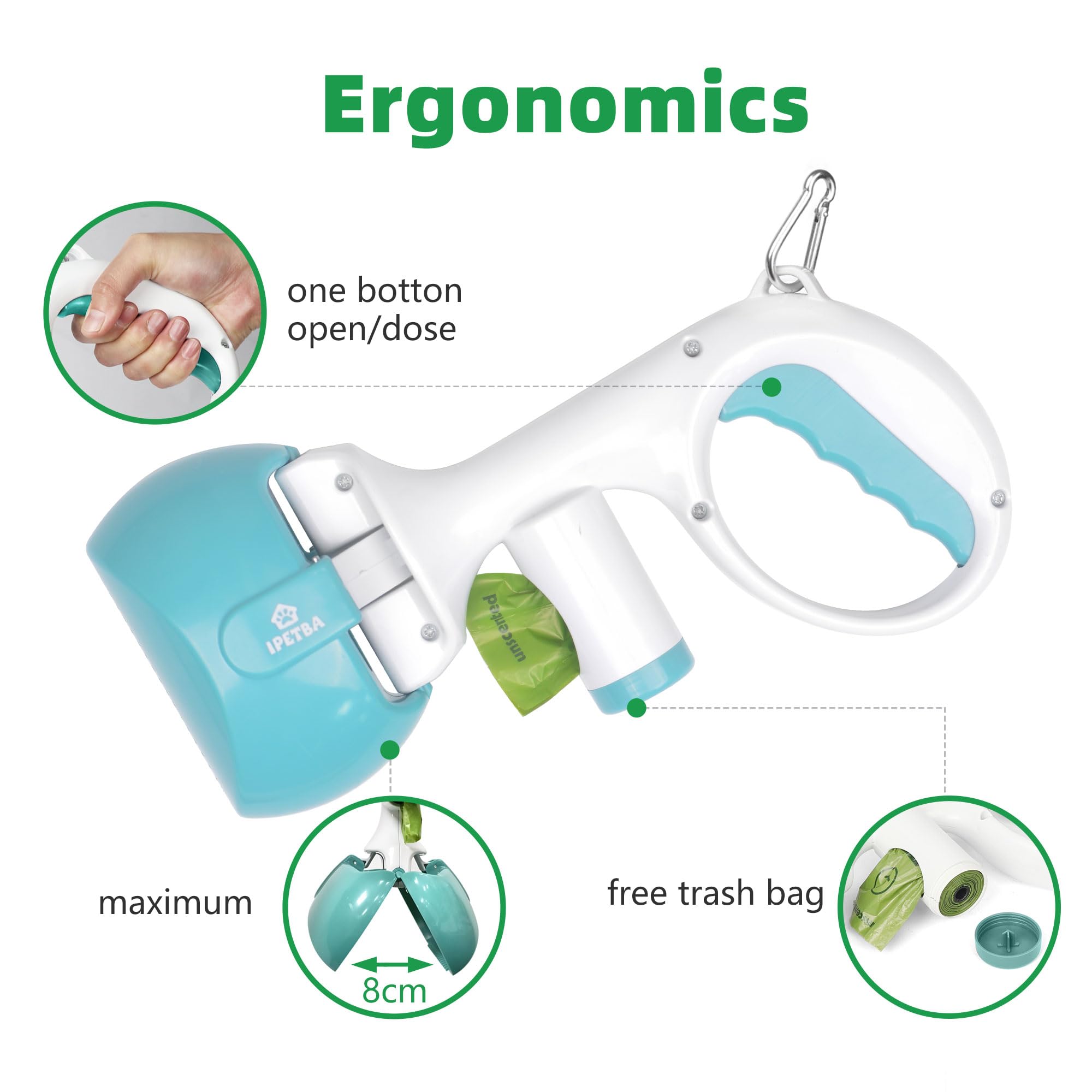 3-in-1 Portable Dog Poop Scooper with Bags - Lightweight Pet Waste Picker Upper for Lawns, Grass, Dirt & Gravel | Kid-Friendly Dog Pooper Scooper for Easy Backyard Cleanup & Park Walks