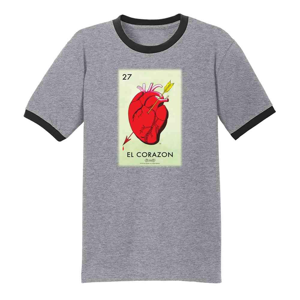Pop Threads El Corazon Heart Loteria Card Mexican Graphic T-Shirt for Men - Vintage Latino Style Cotton Tee - Perfect for Cinco de Mayo, Hispanic Heritage Month & Casual Wear