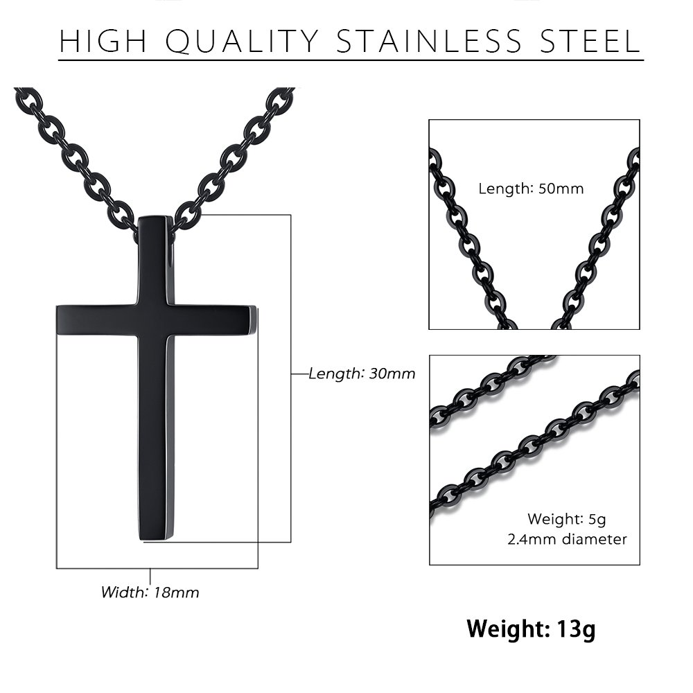 REVEMCN Stainless Steel Cross Pendant Necklace for Men & Women - 18-24 Inch Adjustable Chain - Religious Jewelry Gift for Baptism, Confirmation & Everyday Wear