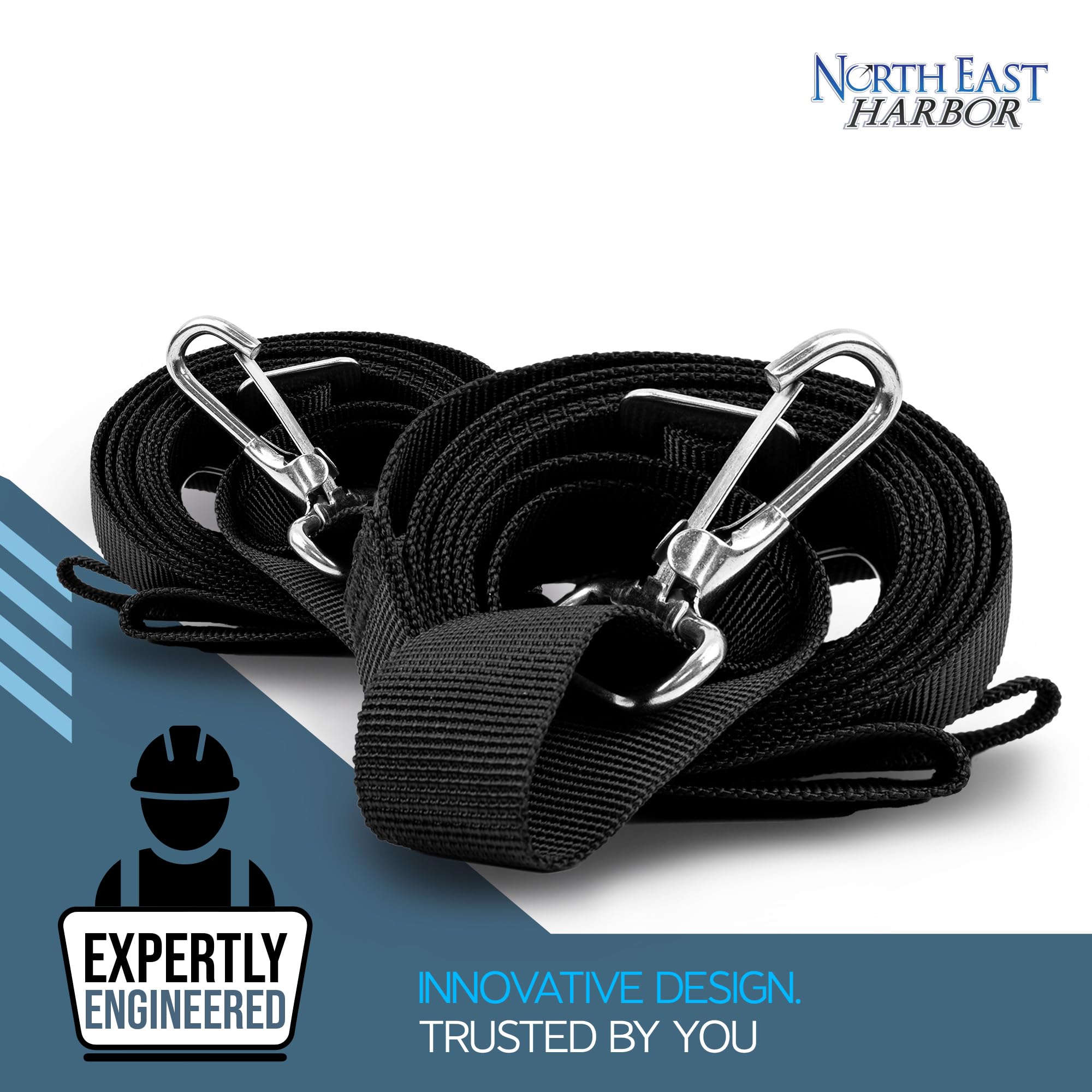 **KNOX Adjustable Boat Straps for Bimini Tops - Heavy Duty Marine Awning Straps with 316 Stainless Steel Snap Hooks - Replacement Nylon Webbing Straps for Boat Canvas & Bimini Top Accessories - Perfect for Boating, Yachting & Marine Use**
