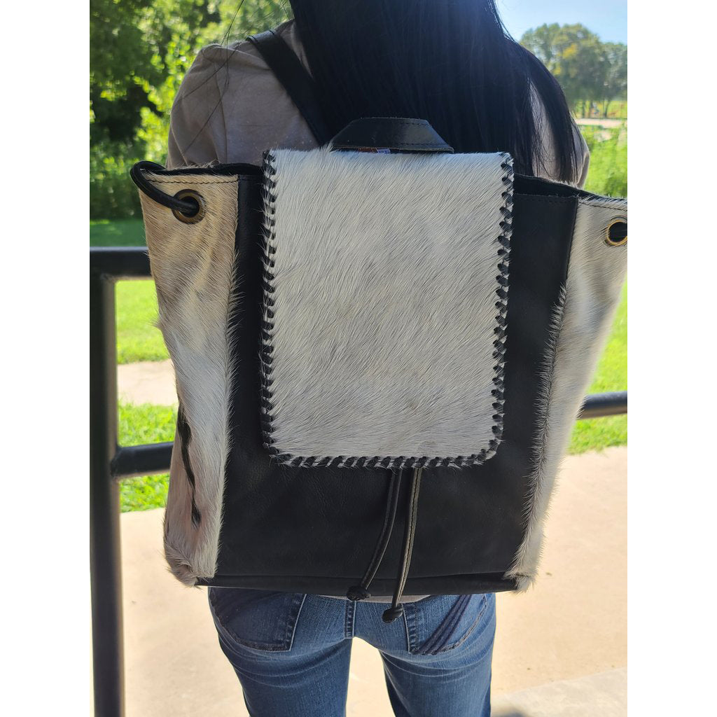 Stylish American Darling Black & White Cowhide Backpack for Women & Men - Durable Leather School Bag, Travel Backpack, Work Commute & Outdoor Adventures