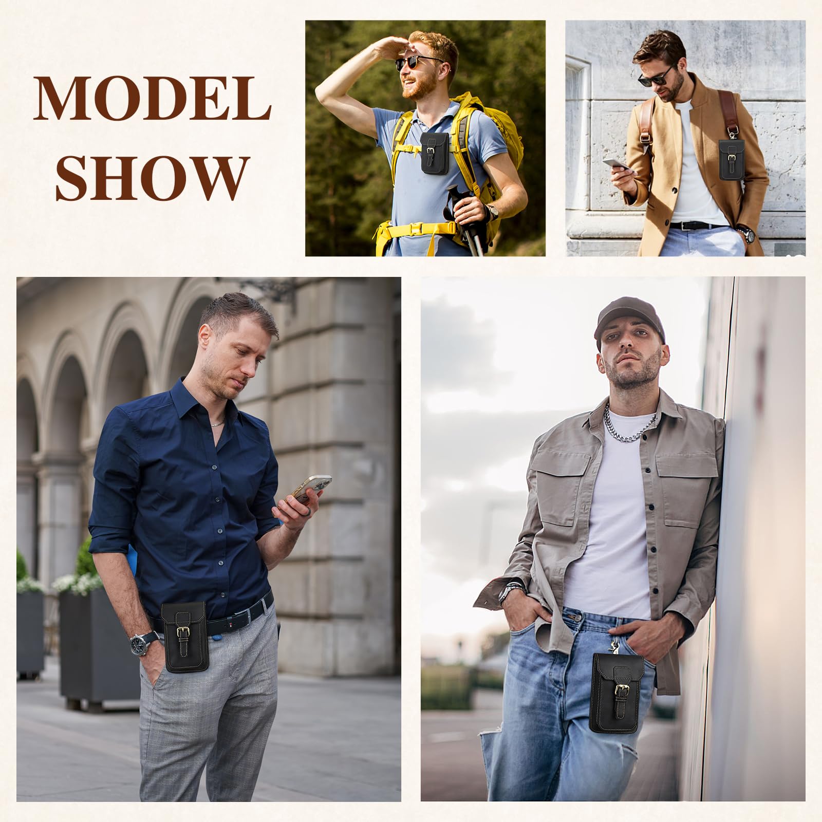 BAIGIO Genuine Leather Belt Phone Pouch - Universal Crossbody Cell Phone Holster for iPhone 16/15/14/13/12 Pro Max, Samsung Galaxy A15/A55/S24/S23/S22, Xiaomi - Perfect for Hiking, Travel & Everyday Use