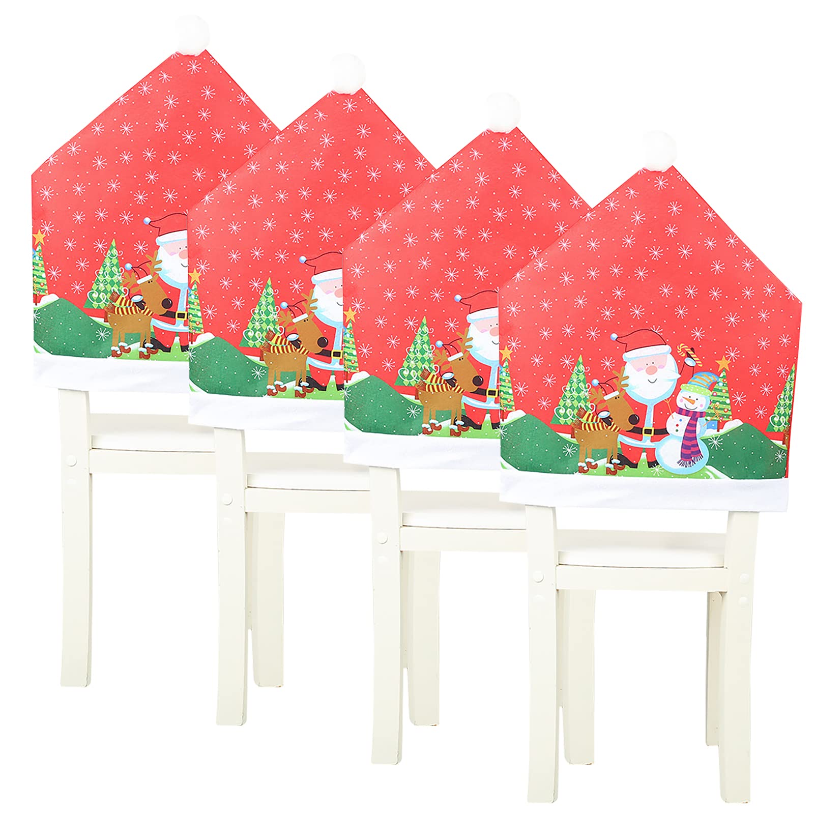 Weimay 4 Pack Christmas Chair Covers - Santa Snowman Snowflake Print Dining Chair Slipcovers (23.6x19.7 Inch, Red) for Holiday Decor, Party & Home Festive Dining Room Decorations