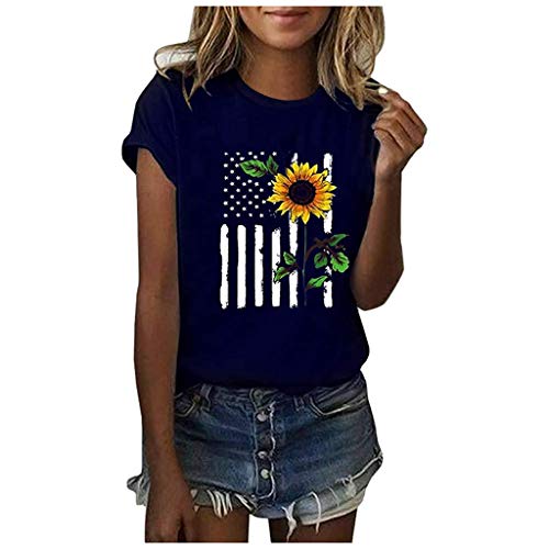 Kamendita Women's Sunflower Print T-Shirt - Cute Funny Summer Short Sleeve Top for Casual Wear, Fashion Blouse or Tunics | Perfect for Beach Outings, Picnics & Summer Vacations