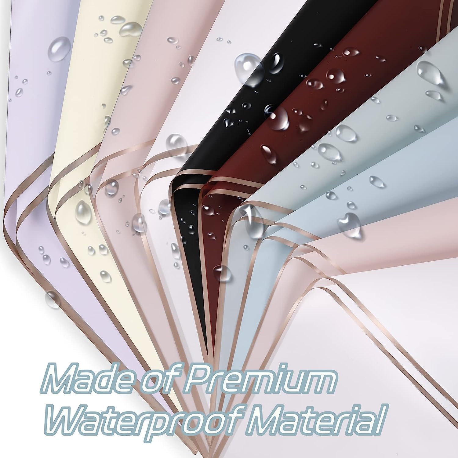 Premium Waterproof Golden Border Gift Wrapping Paper - 10 Sheets Pack | Korean Style Bouquet Wrapping for Birthdays, Weddings & Special Occasions | Arts & Crafts, DIY Gift Presentation | Random Color Mix
