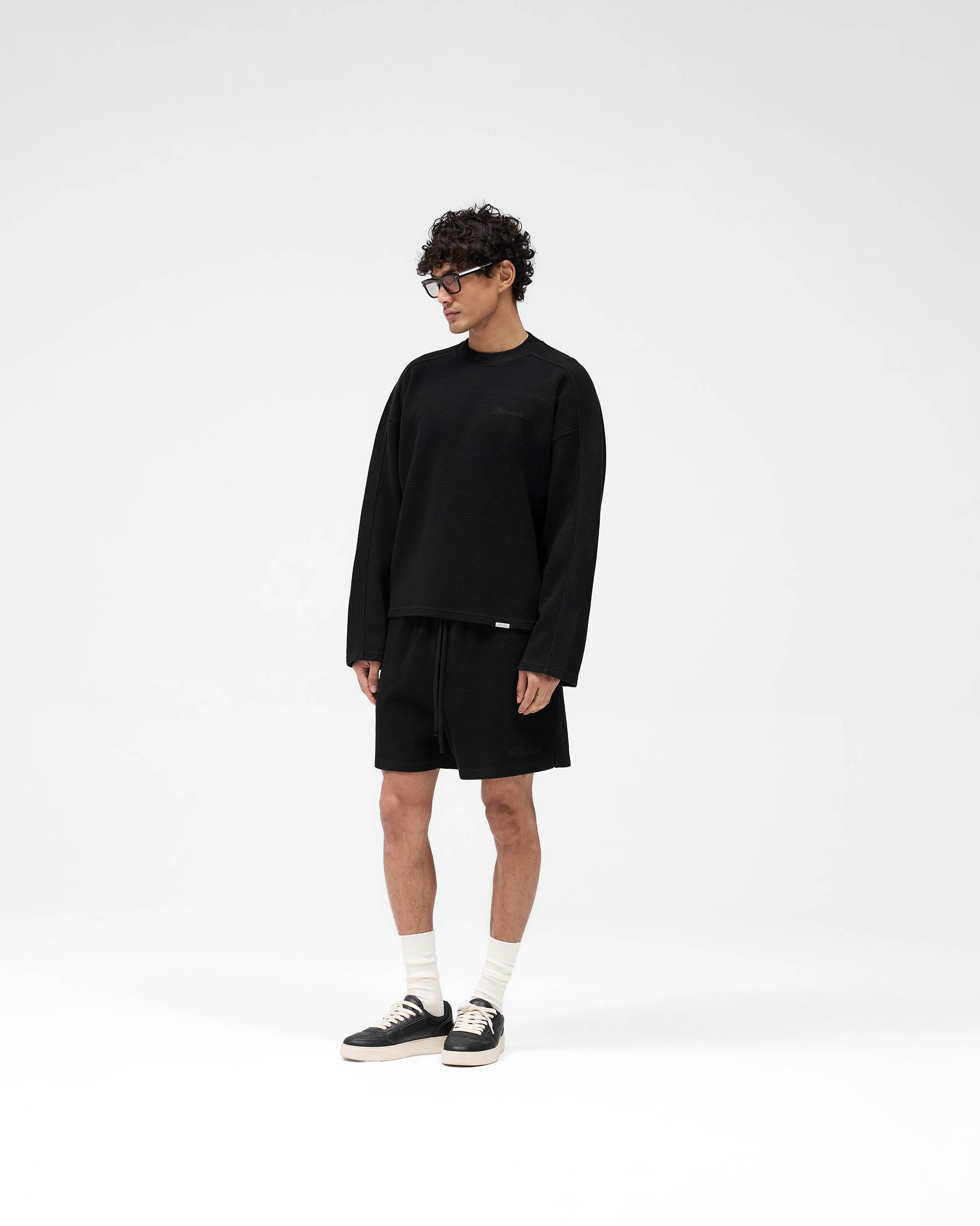 Waffle Long Sleeve T-Shirt for Men - Soft Thermal Cotton Crewneck Shirt in Black | Perfect for Winter Layering & Casual Outfits