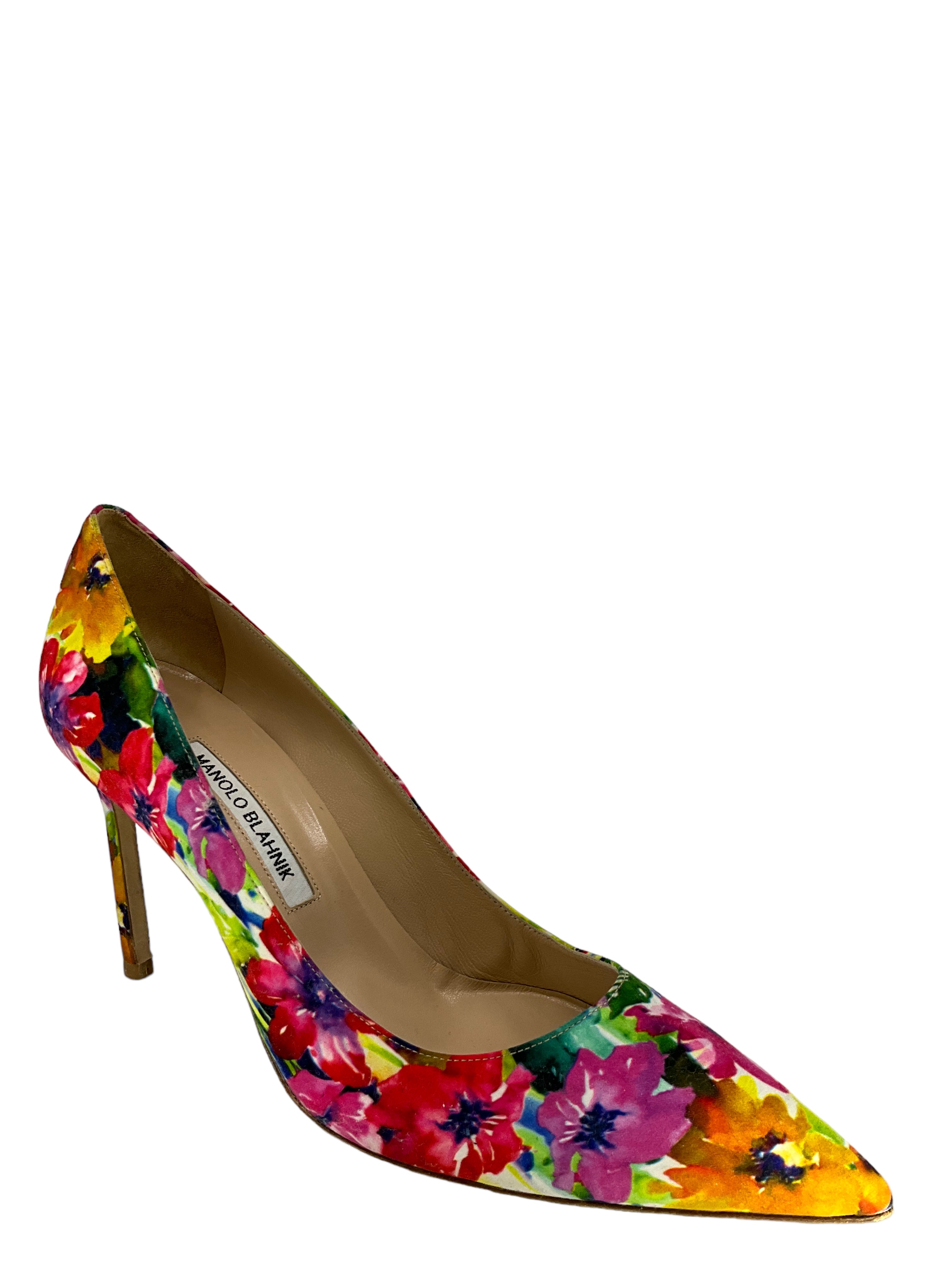 Manolo Blahnik Floral Print Pumps Women's Size 11 | Elegant High Heel Shoes for Weddings, Parties & Special Occasions