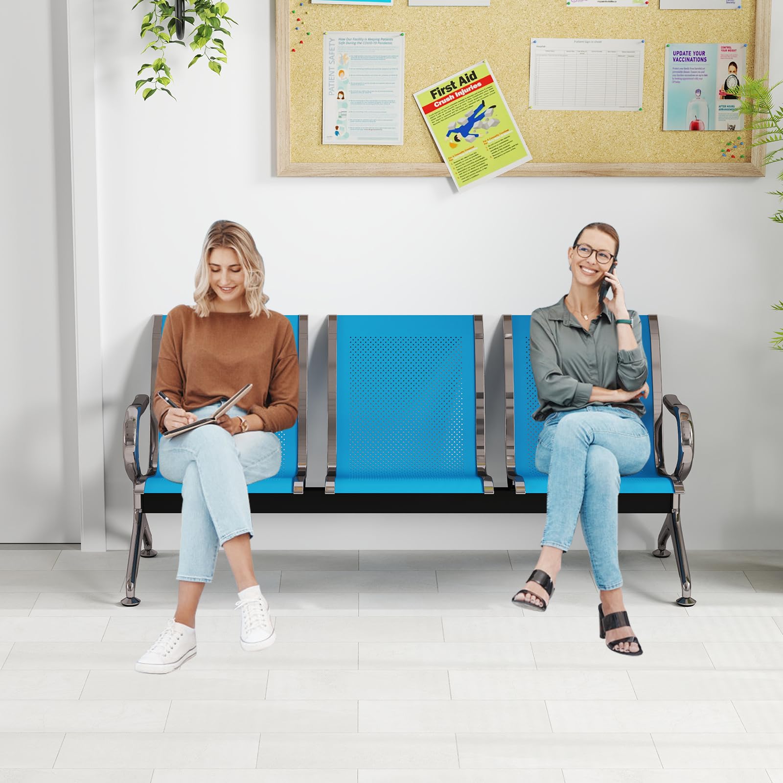 Peach Tree Reception Chair - 3-Seat Waiting Room Bench with Arms for Office, Hospital, Airport & Business - Durable Guest Salon Furniture in Blue | Perfect for Lobbies, Waiting Areas & Commercial Spaces
