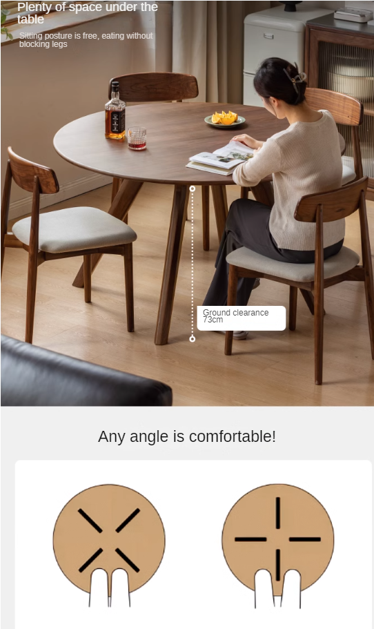Premium Black Walnut Solid Wood Round Dining Table - Vintage Farmhouse Style for Dining Room, Kitchen, and Entertaining Areas