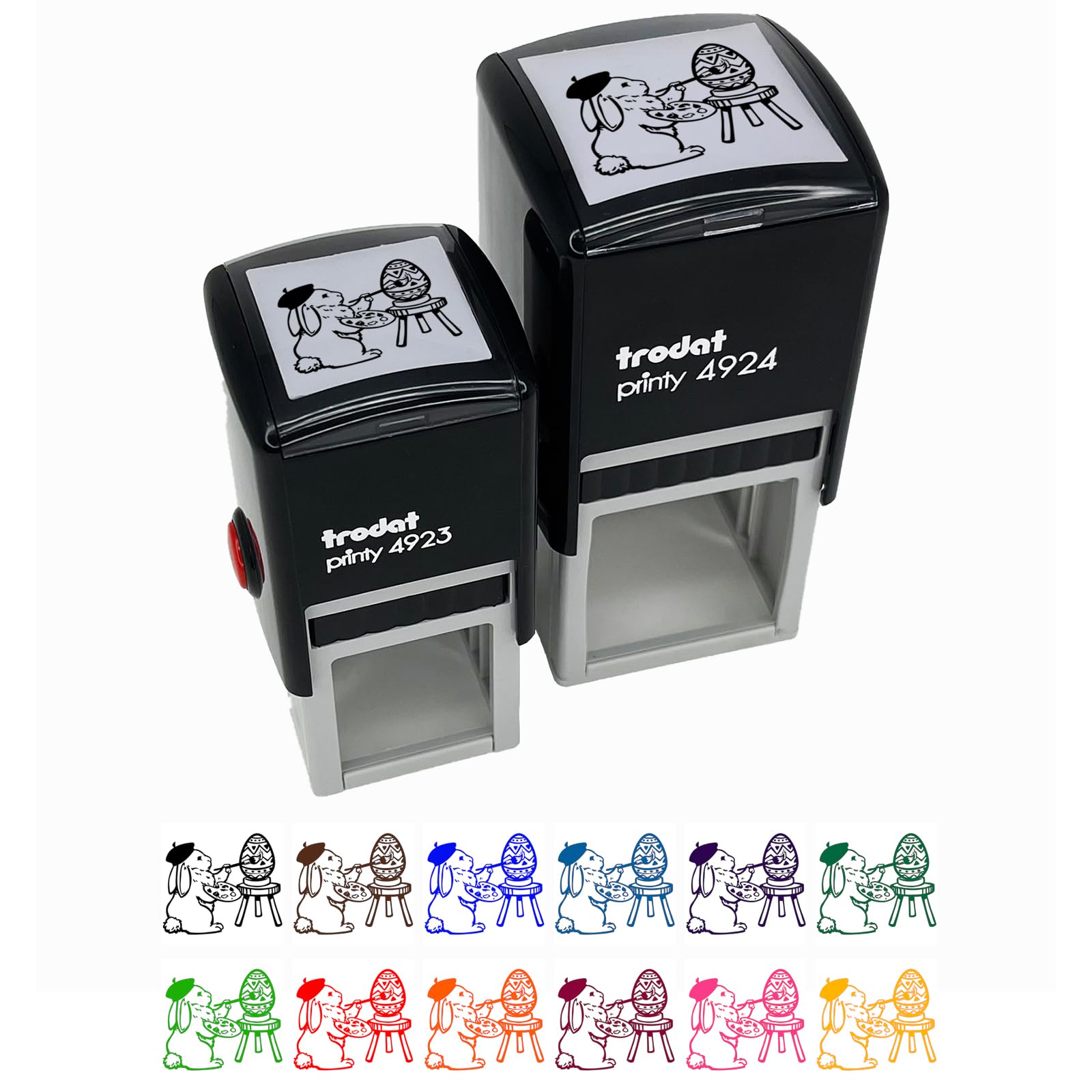 Easter Bunny Artist Painting Eggs Self-Inking Rubber Stamp - 1 Inch Small Stamp with Black Ink - Perfect for DIY Easter Cards, Scrapbooking & Holiday Crafts