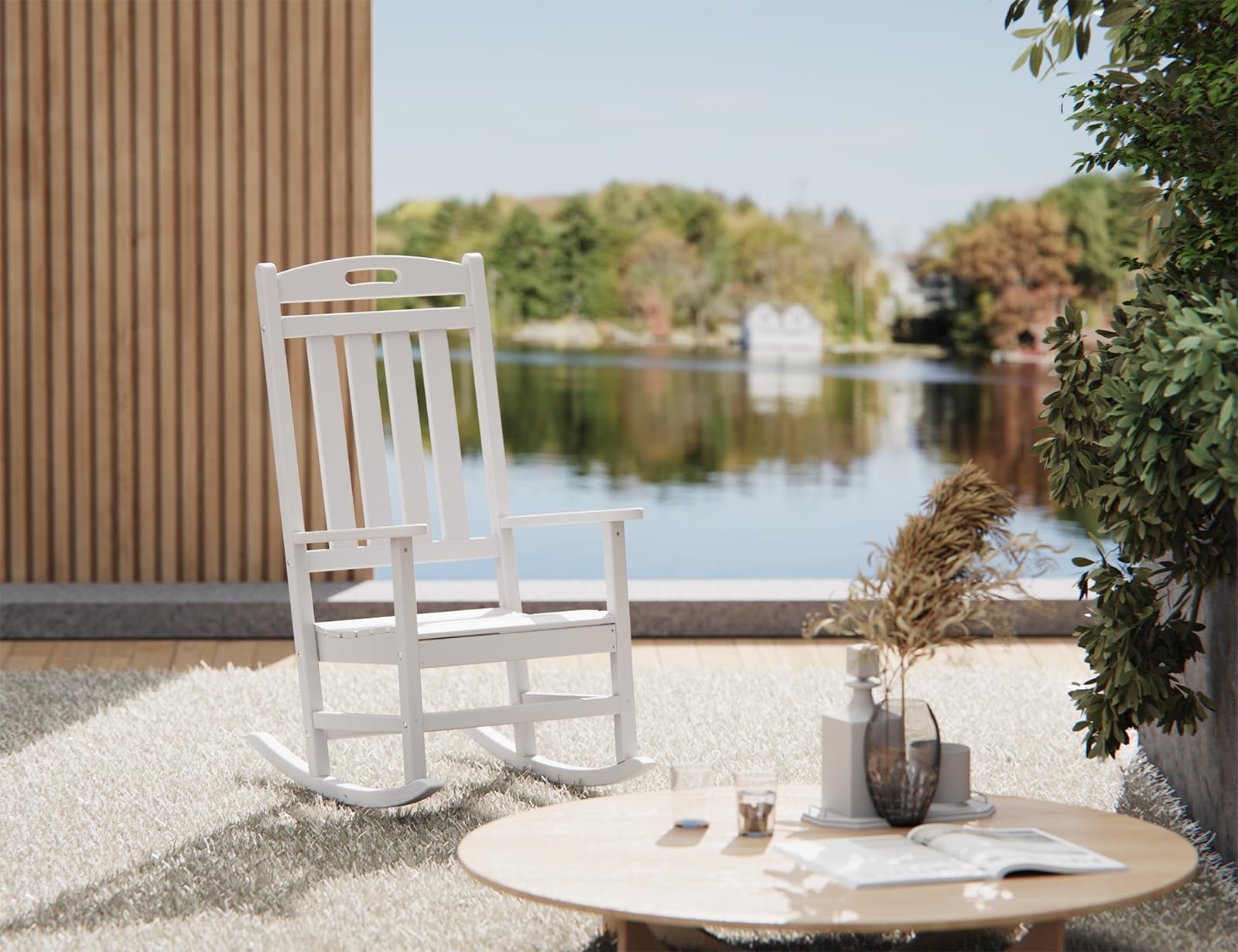 Premium HDPE Outdoor Rocking Chair - All-Weather High Back Patio Rocker for Deck, Porch, Backyard & Garden - Durable White Lawn Chair for Relaxing Indoors & Outdoors - Perfect for Reading, Sunbathing & Enjoying Nature