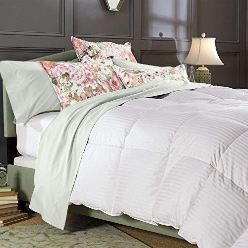 Premium 100% Egyptian Cotton 800 Thread Count Quilted Duvet Insert - Breathable Linen-Style Bedding Comforter - 400 GSM Fiber Fill - Full/Queen Size (90